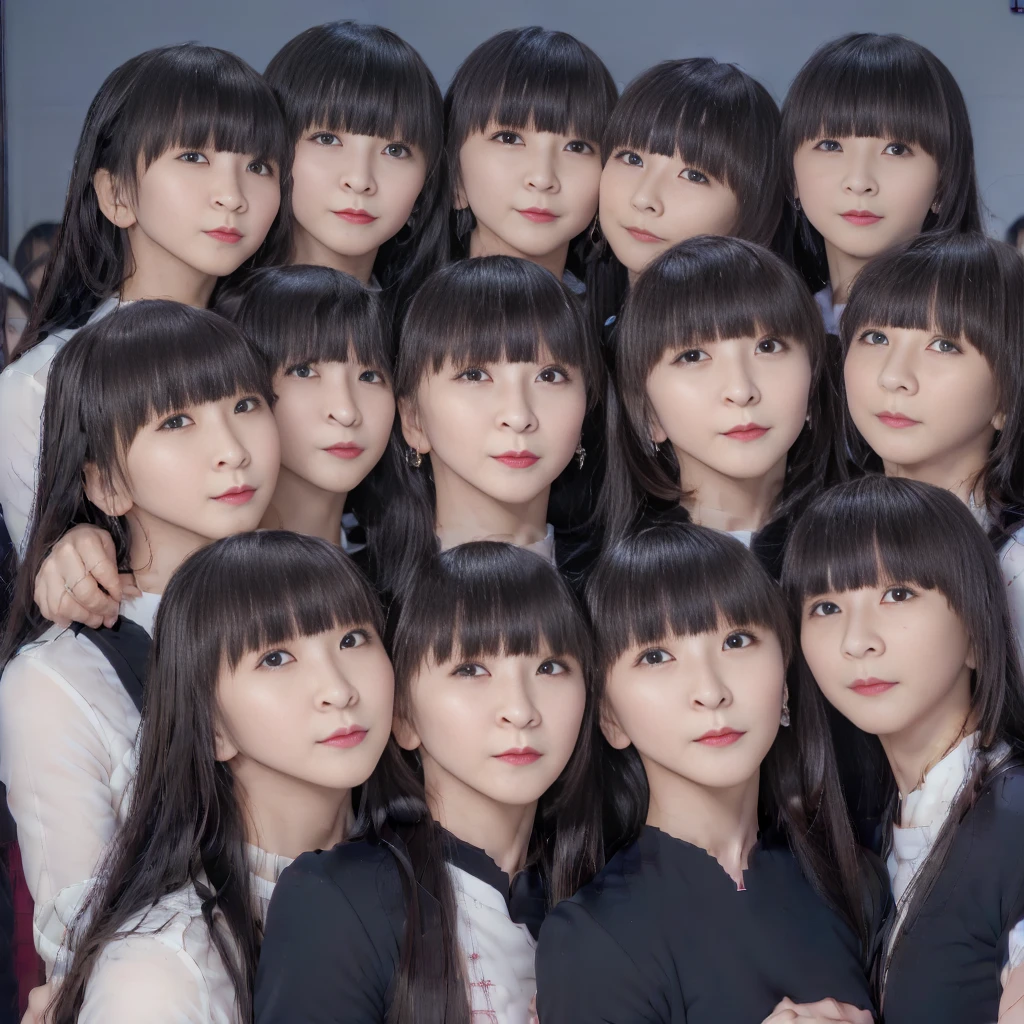 Raw photo、(((multiple girls))),((((6+girls)))),((((100girls)))),(((1000girls)))、((((100 Girls))))、Women only、The same face、((matching school uniform))、6years old、A dark-haired、100 cute girls、a smile、inside a classroom、selfee、same person、(((Large group)))、elementary student