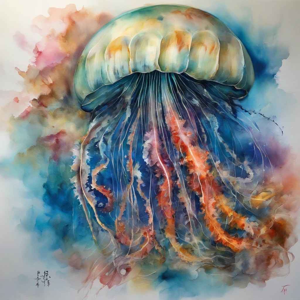 oil painted,the ocean,under the watenciful,magia,mistic,(Ancient city ruins embraced by seaweed),aquatic planteautiful coral reef,Colorful fish swimming,clear visibility,Ethereal atmosphere,Marble statue of mermaid、Whispering Shell、glowing jellyfish、ancient symbols and words、惊人的美丽和古老的magia,Uncover the mysteries of the underwater world