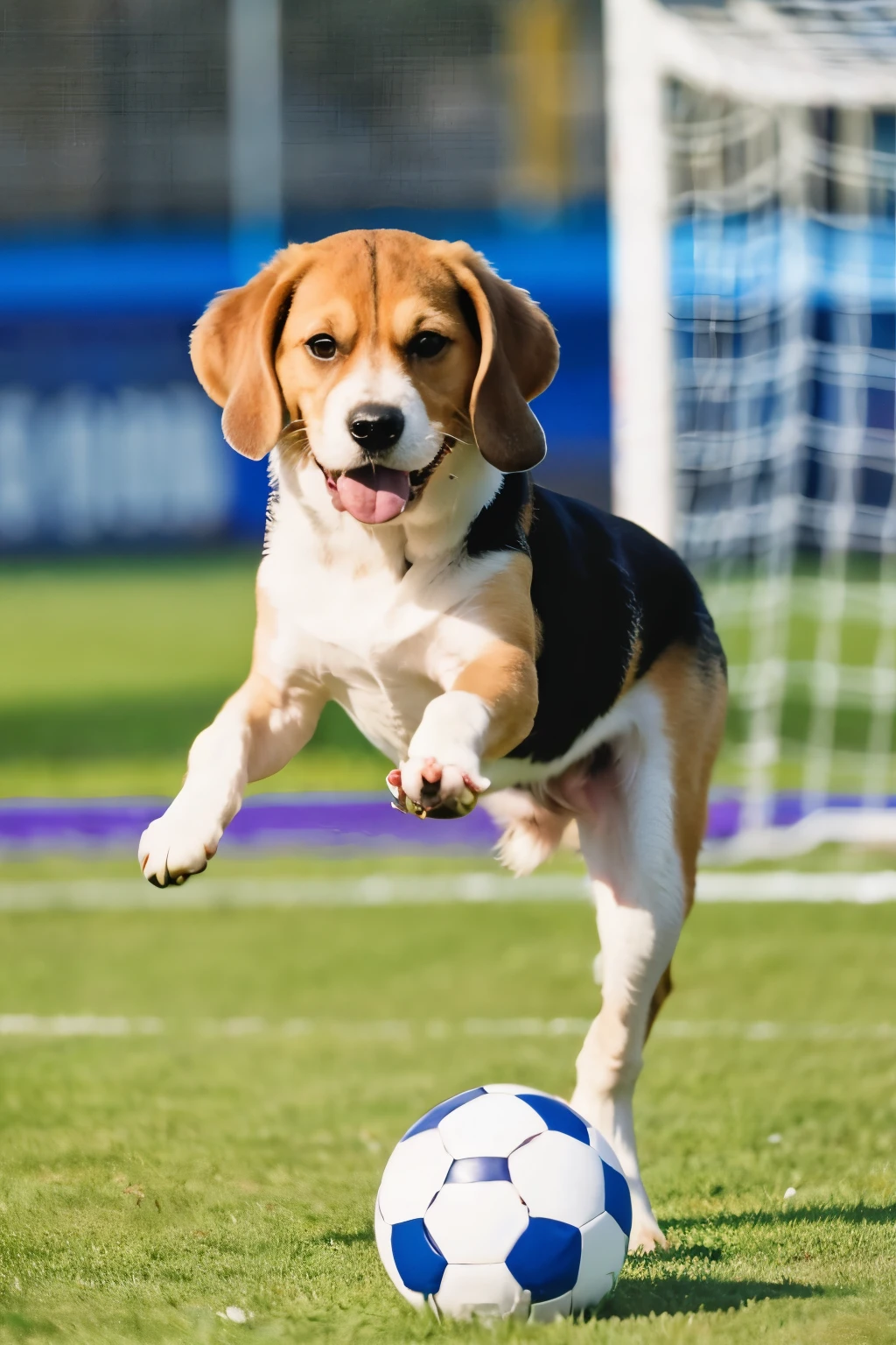 beagle dog playing soccer