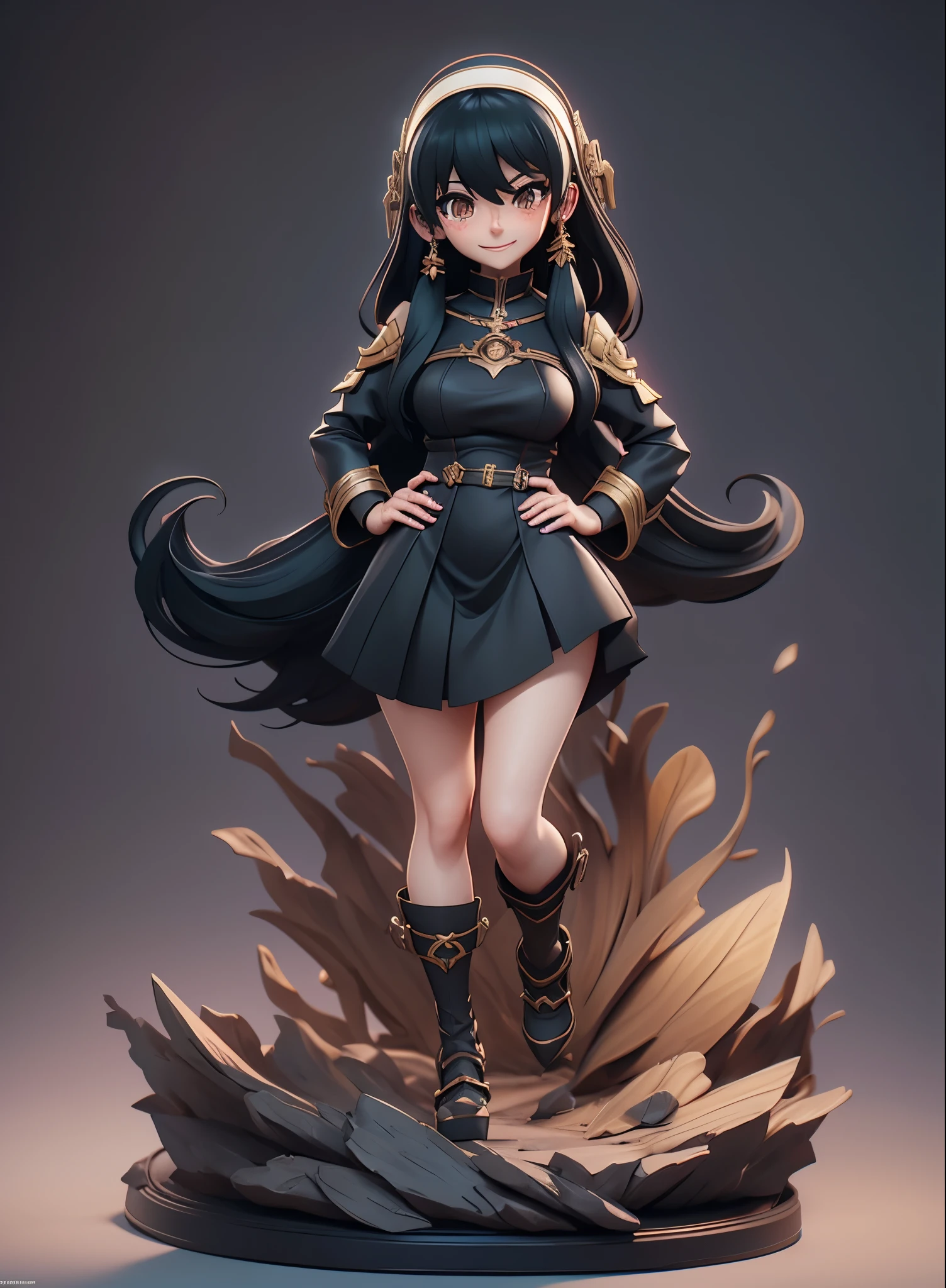 Anime character with long black hair and black dress, 2. 5 d cgi anime fantasy artwork, Official Character Art, cushart krenz key art feminine, shadowverse character concept, 3 d render official art, anime goddess, jrpg character art, render of a cute 3d anime girl,A sly smile