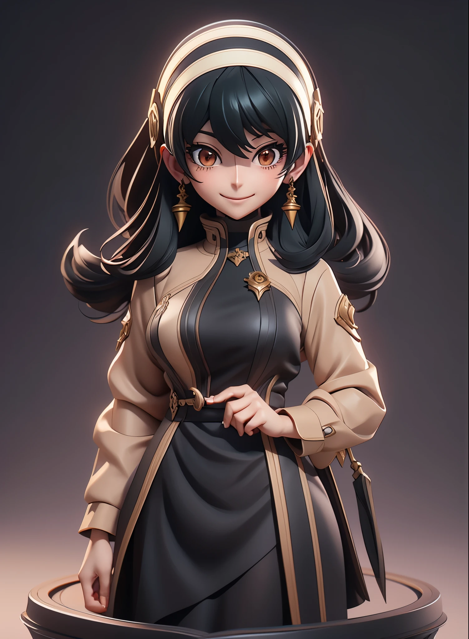 Anime character with long black hair and black dress, 2. 5 d cgi anime fantasy artwork, Official Character Art, cushart krenz key art feminine, shadowverse character concept, 3 d render official art, anime goddess, jrpg character art, render of a cute 3d anime girl,A sly smile