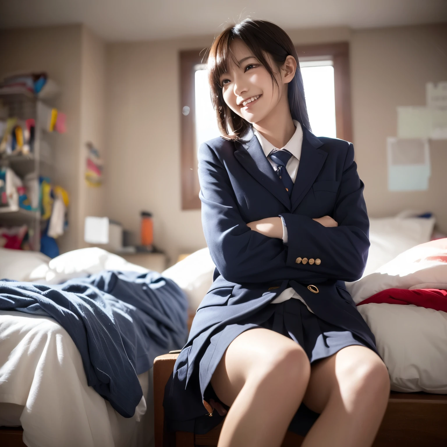 (18years old:1.2),(insincere laugh:1.2),(looking away:1.3),8k,RAW portrait of japanese girl,photorealistic,ultra high res,best quality,
BREAK
(school uniform:1.2),(from below:1.2),sitting on chair,crossed arms,(panty shot:1.2),(messy room:1.4)
BREAK
(natural skin texture,detailed skin, hyperrealism,ultra sharpness),intricate details,Depth of field, dim lighting,韓国アイドル、乃木坂アイドル、グラビアアイドル、女優、fashion model posing