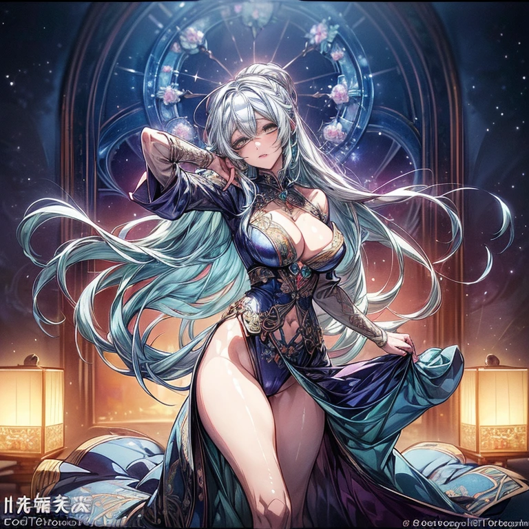 (((photographrealistic:1.5))),((top-quality、8K、16 K、masterpiece:1.3)),high-level image quality、最high-level image quality、top-quality、hiquality、8 slender body、Beautiful feceボディーライン、Beautiful fece女性、Colossal tits、Sexy style、Insist cleavage、Boob emphasis、(1girl in:1.4)、Photorealsitic:1.4、Official art、ultra-detailliert、Beautiful and aesthetic、Beautiful fece、masterpiece、Show off your cleavage、undergarment、Huge chest chest)、sexy undergarment、garterbelts、Enamel Bondage Costume、(full body1:4)、Beautiful fece女性は, (Medium length hair), Detailed huge breasts, Full body, Lovely smile, (Warm colors), moist, moist, Reflectors, (masutepiece) (photos realistic)(Best Quality) (Detailed) , (8K) (Wallpaper) (Cinematic lighting) (Studio Lighting) (Convoluted) Fashion, Flower arch so magical and dreamy, opulent, ethereal fairy tale, Rich pastel color palette, Ethereal dreamy theme, dreamy and detailed, ファンタジーロングConvolutedなガウン, 長くopulentなConvolutedなガウン, The setting of a fairy tale:, building with many flowers、anime fantasy artwork, anime fantasy illustration, Beautiful feceアートワークのイラスト, Beautiful feceアニメアートwork, elaborate digital art, Convolutedな華やかなアニメCGIスタイル, anime art nouveau cosmic display, Beautiful feceアニメアート, Beautiful feceデジタル芸術作品, Beautiful feceファンタジーアニメ, Detailed anime artwork, Detailed Digital Anime Art, dreamy psychedelic anime