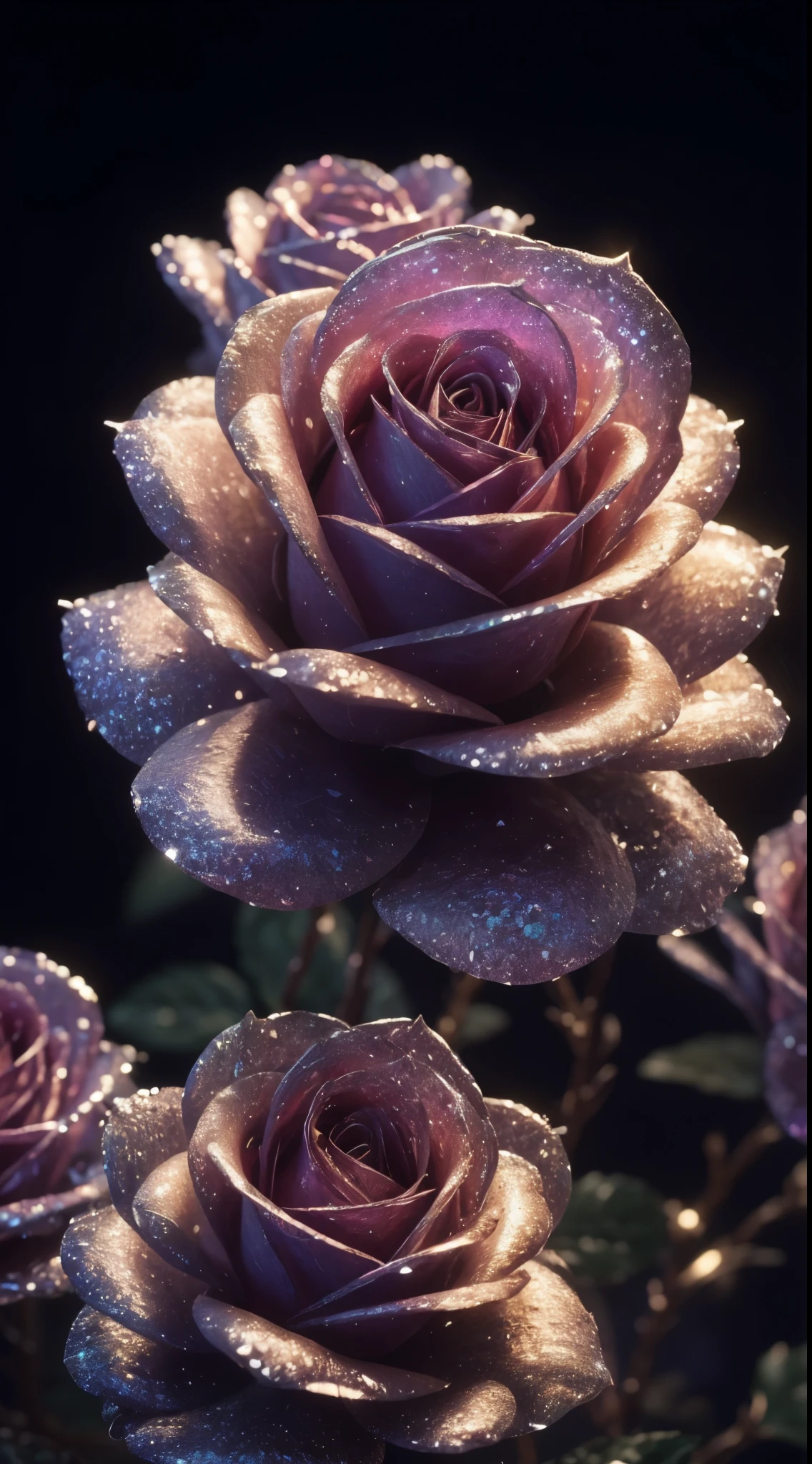 Crystal rose, Fantastical, galaxias, cleanness, Sparkling, Sparkling, splendor, Colorful, amazing cinematography, dramatic lights, photographrealistic, ultra - detailed, 4K, depth of fields, A high resolution