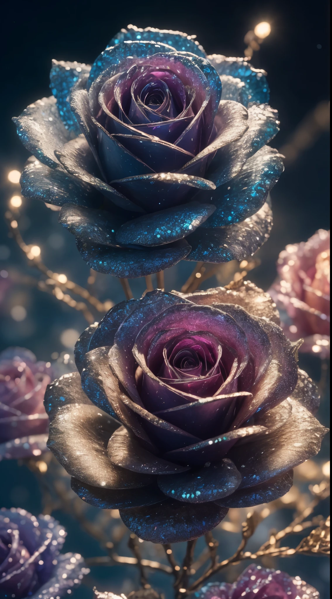 Crystal rose， Fantastical, galaxias, cleanness, Sparkling, Sparkling, splendor, Colorful, amazing cinematography, dramatic lights, photographrealistic, ultra - detailed, 4K, depth of fields, A high resolution