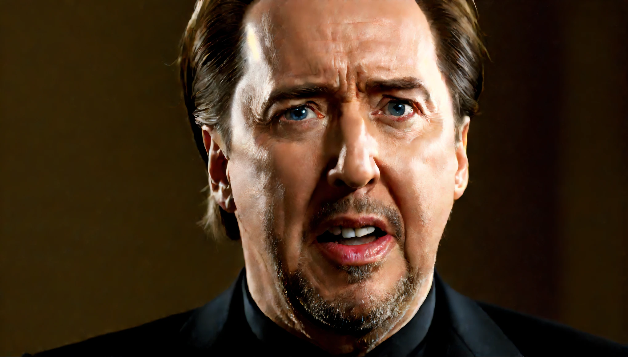 Gros plan d&#39;un œuf blanc，Il y a un visage joyeux peint dessus, Nicolas Cage&#39;s face on un œuf, The head is un œuf, un œuf, Humpty Dumpty in the shape of un œuf, il a un gros œuf, expressions tristes, Inspiré par Heinz Fury, Visage triste, visage très triste, Gary Oldman joue Poire