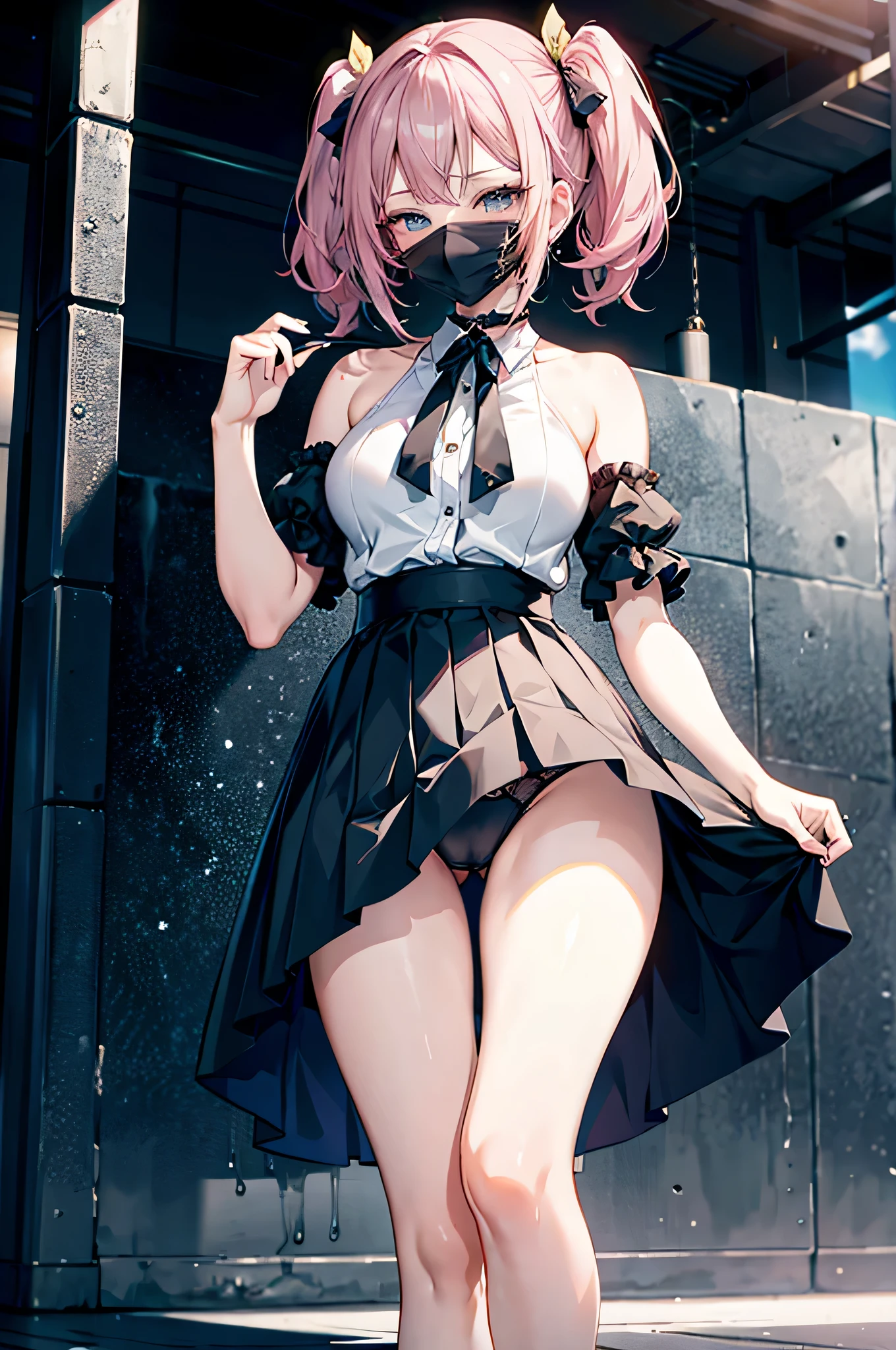 Beautiful hot anime women, with her skirt up to showing her wet panties