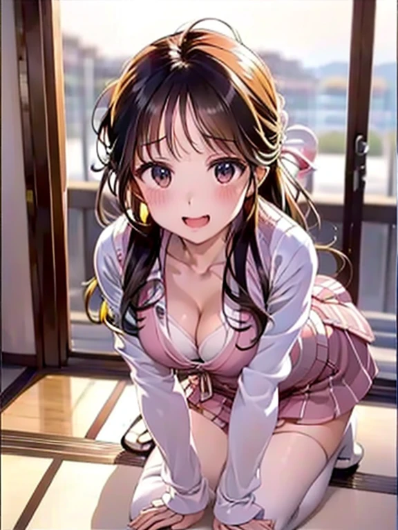 (Best quality at best,8K,actual:1.37),Japanese cartoon,girl charming,Girl in JK uniform,two Girl in JK uniform,16yo girl,attractive cleavage眼睛,attractive cleavage,blushed cheeks,detailed hairstyles,Shoulder-length hair,beautiful hairl,Bedroom scene,shy girl,bottom viewa,down view,Cute pose,翘起,A touch of naughtiness,stunning views,Floor mirrors,Pink themed room,gentlesoftlighting,adorable expression,Female student innocence,Playful atmosphere,pastelcolor,hair adornments,skirt with frills,long socks,School atmosphere,Teenage girl,Cheerful personality,joyful expressions,Energetic energy,youthfulenergy.