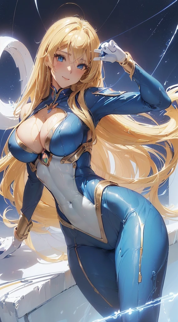 ((masutepiece)), ((ultra-quality)), ((Ultra-detailed)), ((hight resolution)) , ,((8K)),Beautuful Women, ((she is the most famous beauty in the world.)), Unparalleled beauty, ((big breasts big ass)), ((Deep cleavage)), Slim waist, Chest out, Ultra-detailed顔, Perfect Skin, (((waist-length hair, ((long straight golden hair)), Detailed eyes, Whole body image, Sexy, An inviting smile, , (((animesqueチンコ))), ((Glamorous)), Sexual attraction ,23years old, ((信じられないほどBeautuful Women)), ((H Cup Bust)),((((sexypose)))), ((Neat and clean.)) , (((power ranger))), heroine, (((Highleg Written Power Suit, Blue power suit with white lines, Reinforced powered suit))), ((Beautiful breasts and legs, 8 life-size, animesque, Wet, mankind'the strongest, ((charm)), ((Gravure Pose)),((British Beauty)),R-15,