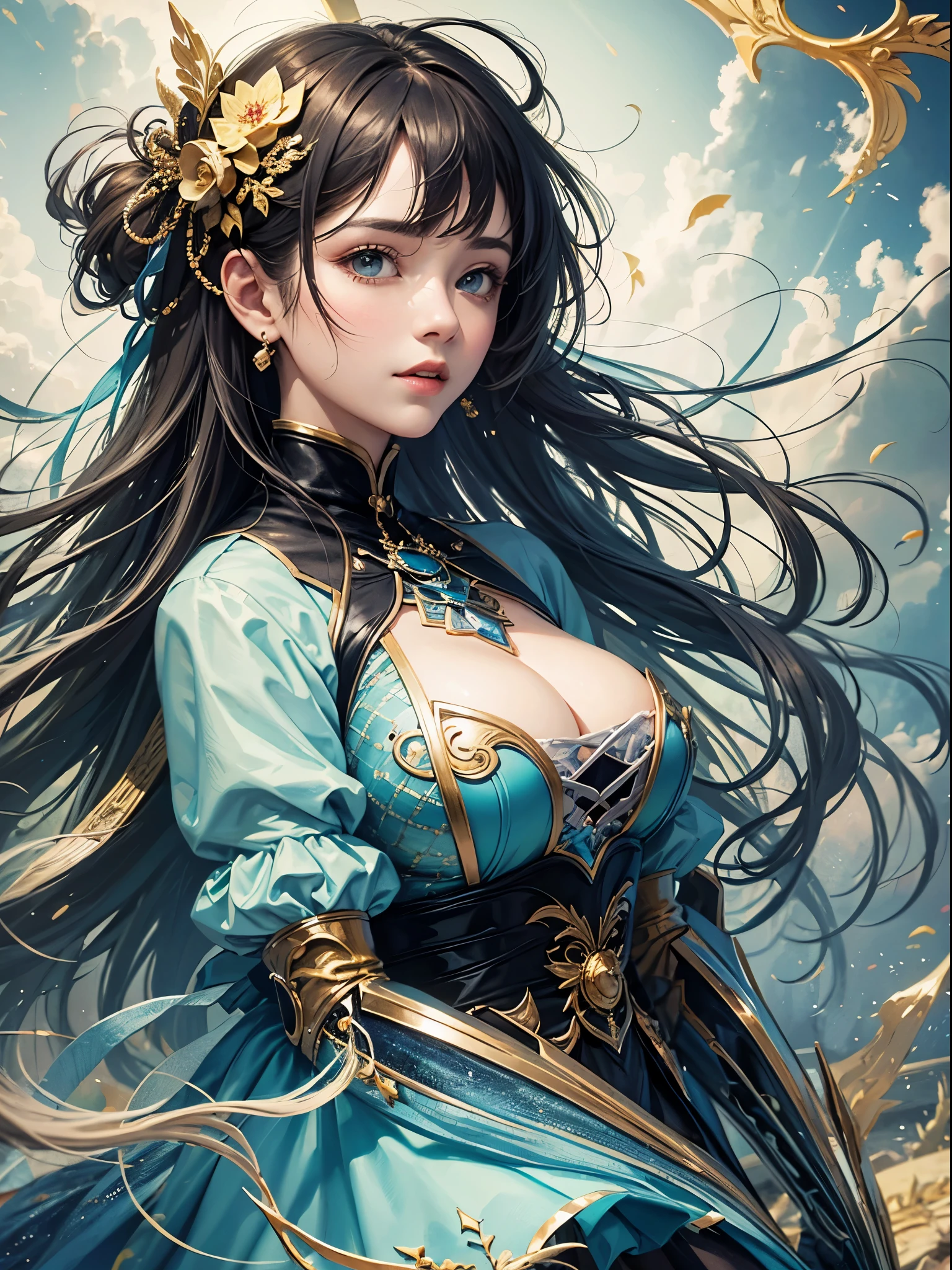 art, Unity 8k壁纸, Ultra-detailed, Beautiful and aesthetically pleasing, (s fractal art: 1.3), flower, girls, (Hairstyles: Long hair) Ocean, Extremely detailed, Cowboy shot, The most beautiful, Seafoam, Buble, cute big breasts, ultra quality, random background, random dress, --auto --s2