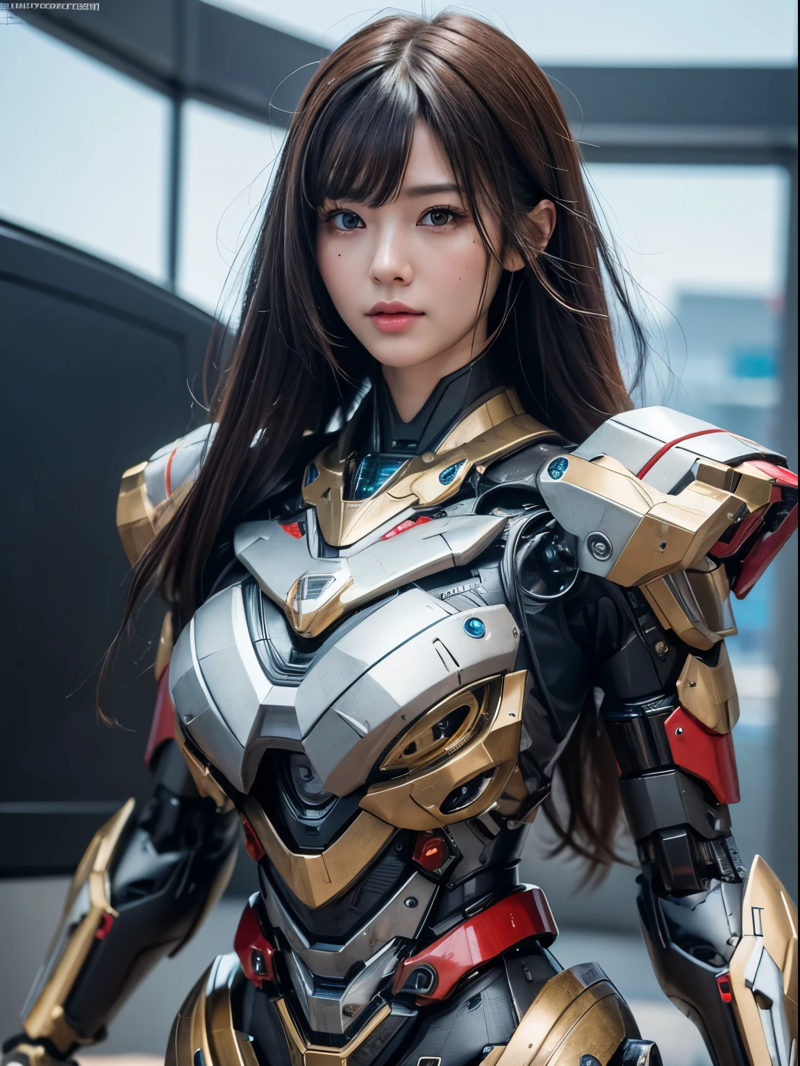 Textured skin, Super Detail, high details, High quality, Best Quality, hight resolution, 1080p, hard disk, Beautiful,(War Machine),beautiful cyborg woman,Mecha Cyborg Girl,Battle Mode,Girl with a Mecha Body,She wears a futuristic war machine weapon mech,Fulll body Shot