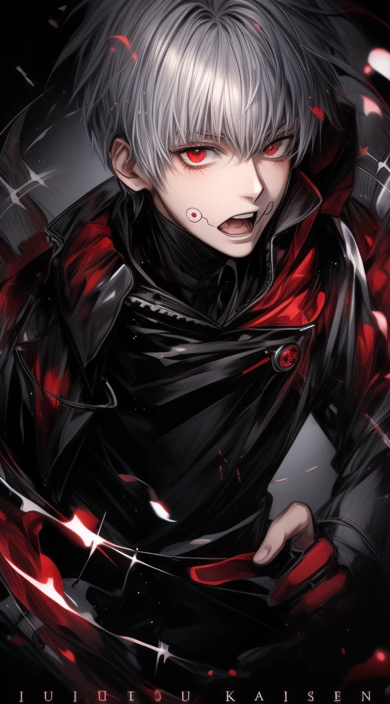 anime character with a black jacket and red eyes in a circle, ken kaneki, kaneki ken, 4 k manga wallpaper, high quality fanart, a silver haired mad, kaworu nagisa, anime boy, best anime 4k konachan wallpaper, anime wallaper, anime art wallpaper 8 k, in an anime style, male anime style, official fanart
