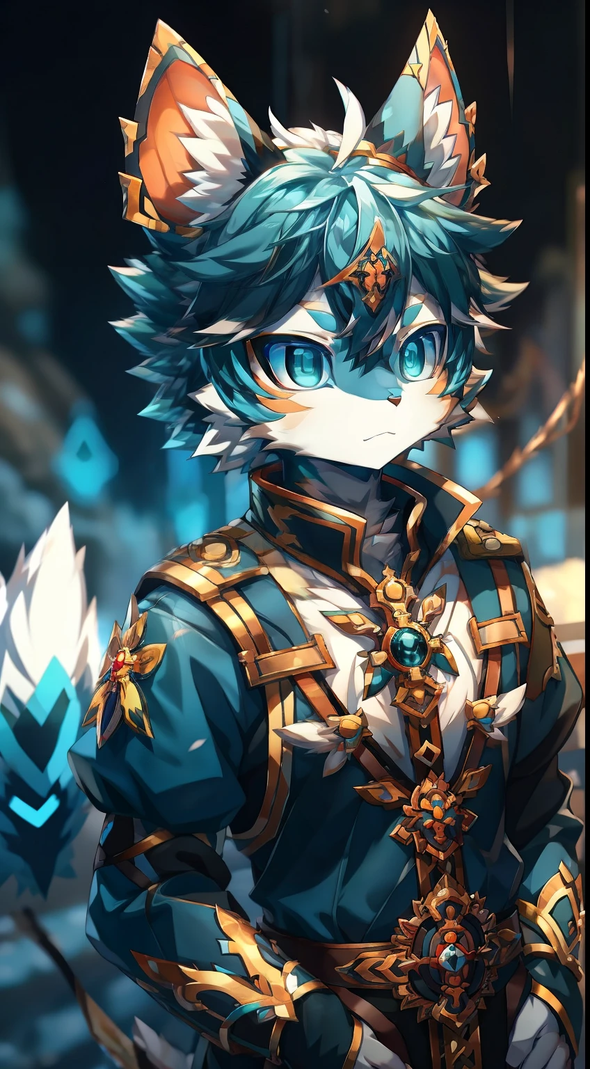 anime - style image of a white and blue furry animal with blue eyes, from arknights, character art of maple story, maplestory mouse, arknights, keqing from genshin impact, white glowing eyes, style of duelyst, pixiv daily ranking, high quality anime artstyle, genshin impact character, white cyan, fluffy chest
