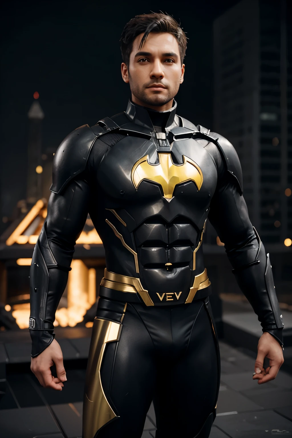 homem de ferro com e batmam 3d com armaduras de ouro bonitinhos , cute mechanical style, pequeno, 3D rendering