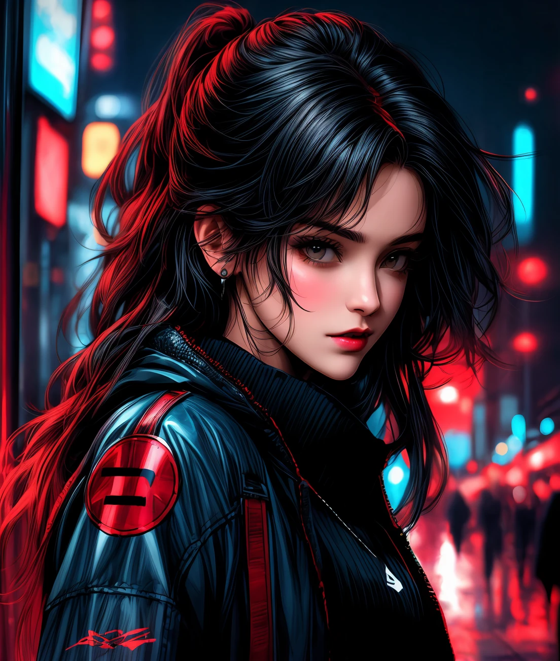 a close up of a person holding a teddy bear with a red light, artwork in the style of guweiz, dark art style, dark cyberpunk illustration, fantasy dark art, dark fantasy style art, alena aenami and artgerm, cyberpunk themed art, cyberpunk dark fantasy art, cyberpunk art style, in style of dark fantasy art, dark but detailed digital art