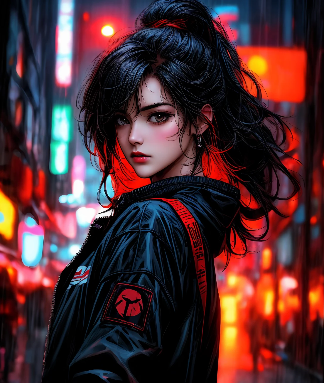 a close up of a person holding a teddy bear with a red light, artwork in the style of guweiz, dark art style, dark cyberpunk illustration, fantasy dark art, dark fantasy style art, alena aenami and artgerm, cyberpunk themed art, cyberpunk dark fantasy art, cyberpunk art style, in style of dark fantasy art, dark but detailed digital art