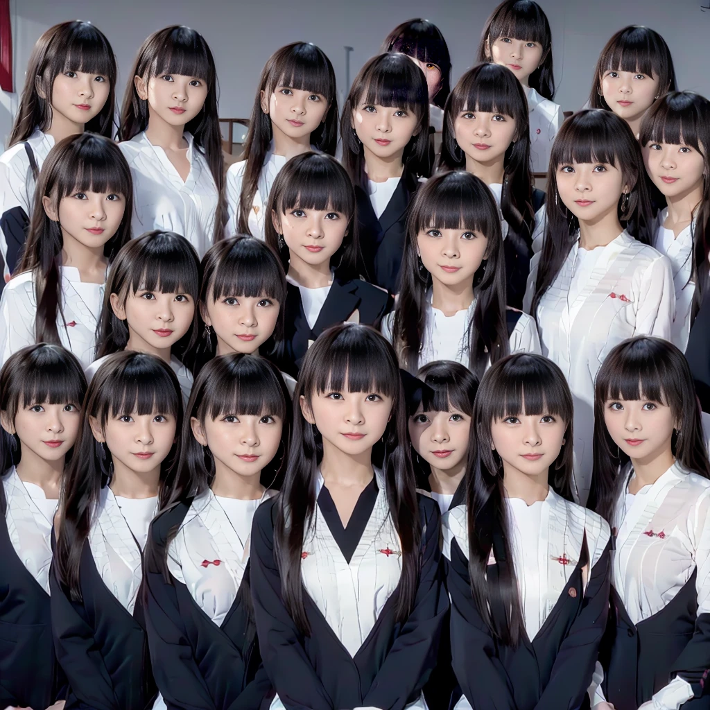 Raw photo、(((multiple girls))),((((6+girls)))),((((100girls)))),(((1000girls))),((((1000 cloned girls)))),((((cloned face)))),Women only、The same face、((matching sailor suit))、17 years old、A dark-haired、100 cute high school girls、a smile、inside a classroom、selfee、same person、(((Large group)))