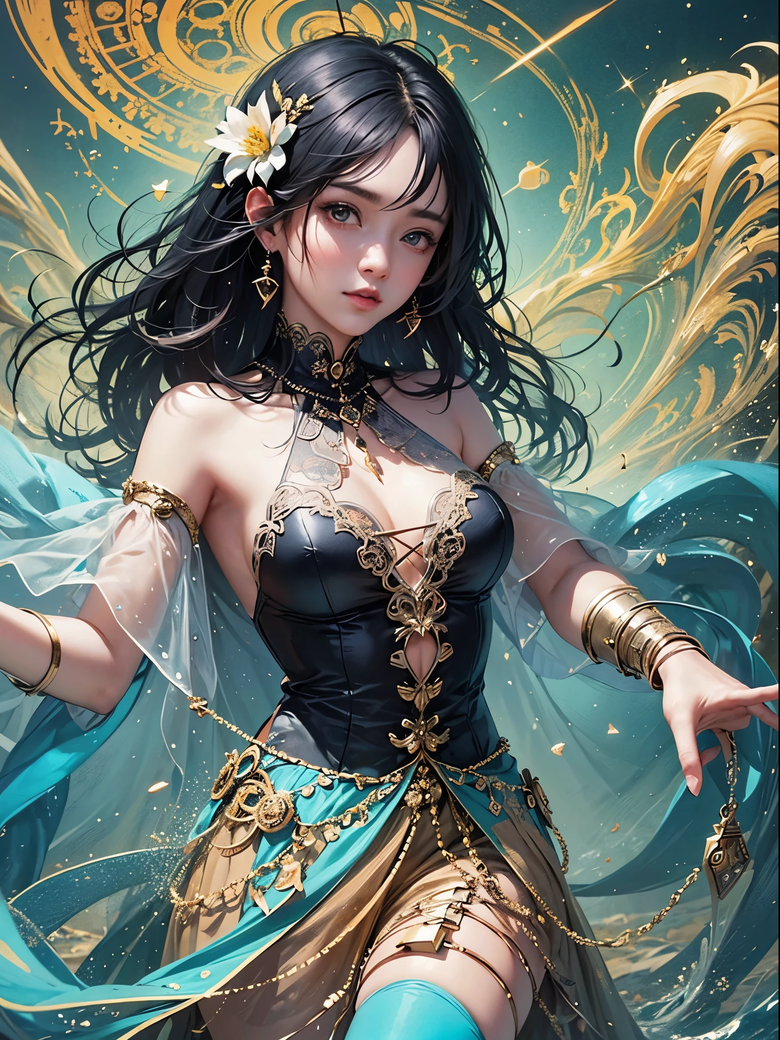 art, Unity 8k壁纸, Ultra-detailed, Beautiful and aesthetically pleasing, (s fractal art: 1.3),  flower, girls, (Hairstyles: Long hair) Ocean, Extremely detailed, Cowboy shot, The most beautiful, Seafoam, Buble, cute big breasts, ultra quality, random background, random dress, --auto --s2