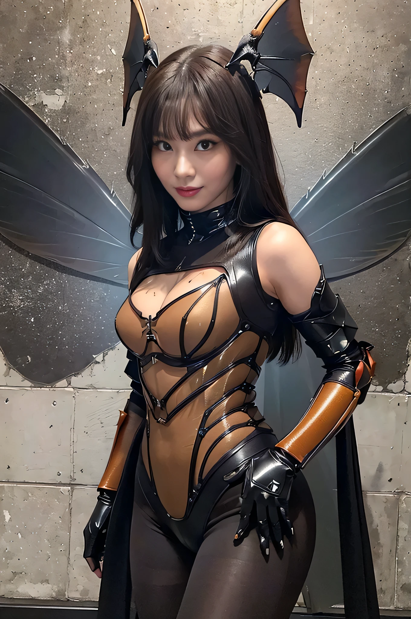 (High resolution,masutepiece,Best Quality,extremely details CG, Anime, Official art:1.4), Realistic, Photo, amazing fine details, all intricate, gloss and shiny,awesome many layers, 8k wallpaper, 。.3D, sketch, kawaii, Illustration,( Solo:1.4), perfect female proportion,villainess, (Fusion of dark brown cockroach and lady:1.4), (Brown cockroach form ready:1.2), (Brown cockroach woman:1.2), (Fusion:1.2), (Solo:1.4), (Evil smile:1.2), muscular, Abs, (cockroach brown exoskeleton bio insect Suit:1.4), (Cockroach brown exoskeleton bioinsect armor:1.2), (Brown transparent cockroach wings:1.4), (Brown cockroach antenna:1.3),mecha musume,Sexy_race_queen,nun,high leg latex leotard,Chun-li,ninjartist_Suit,1girl in,animal hands,Latex Costume,asagioutfit