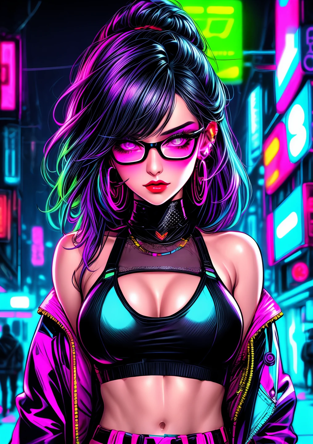 a close up of a woman with a snake on her hand, raver girl, cyberpunk vibrant colors, intricate artwork. neon eyes, brandon woelfel, neon cyberpunk colors, trippy vibrant colors, hyper colorful, colorfull digital fantasy art, neon light and fantasy, rave girl, neon cyberpunk vibrant colors, happy trippy mood, neon lenses, cyberpunk vibes