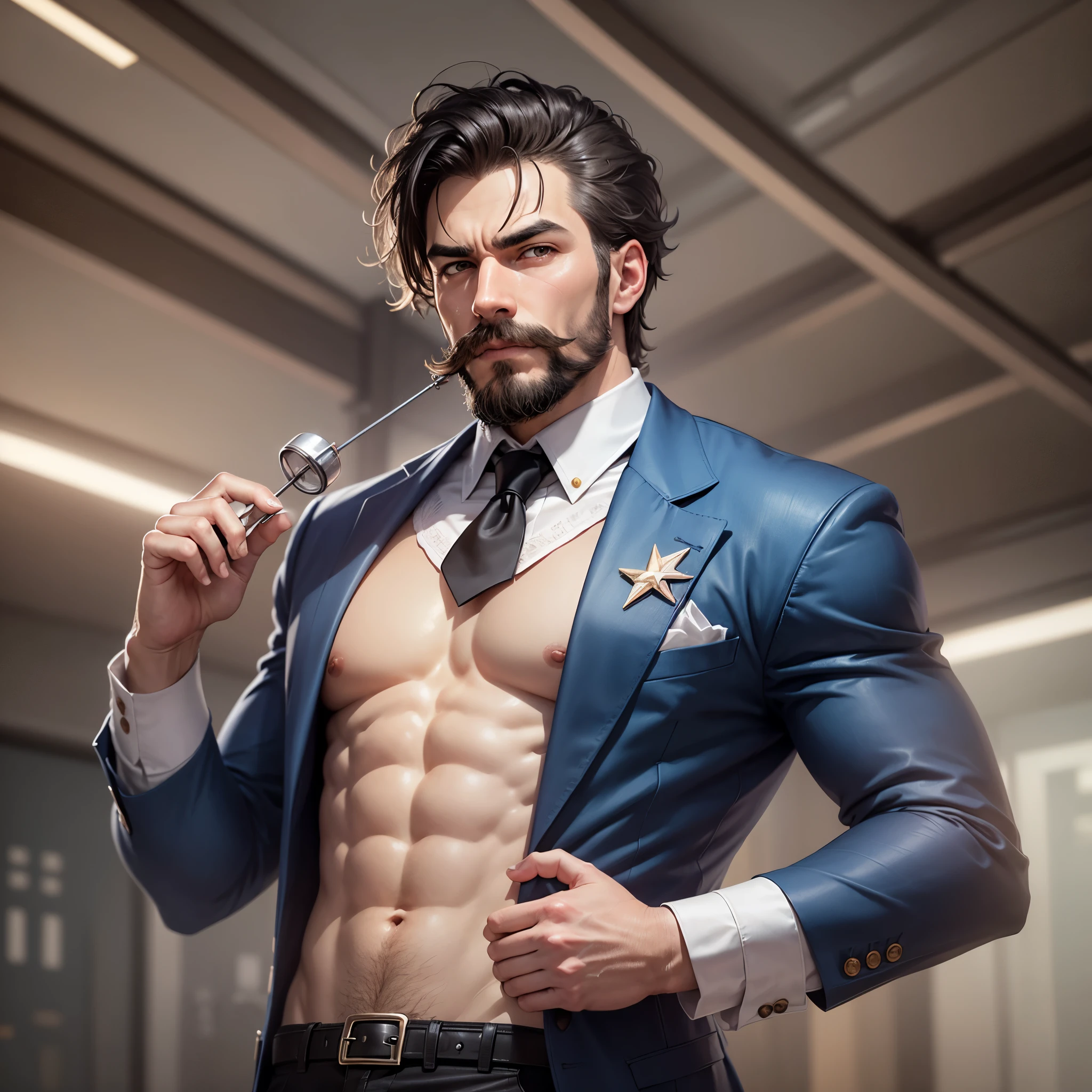 A man in a blue suit with a black beard and mustache next to a cloud server --auto --s2