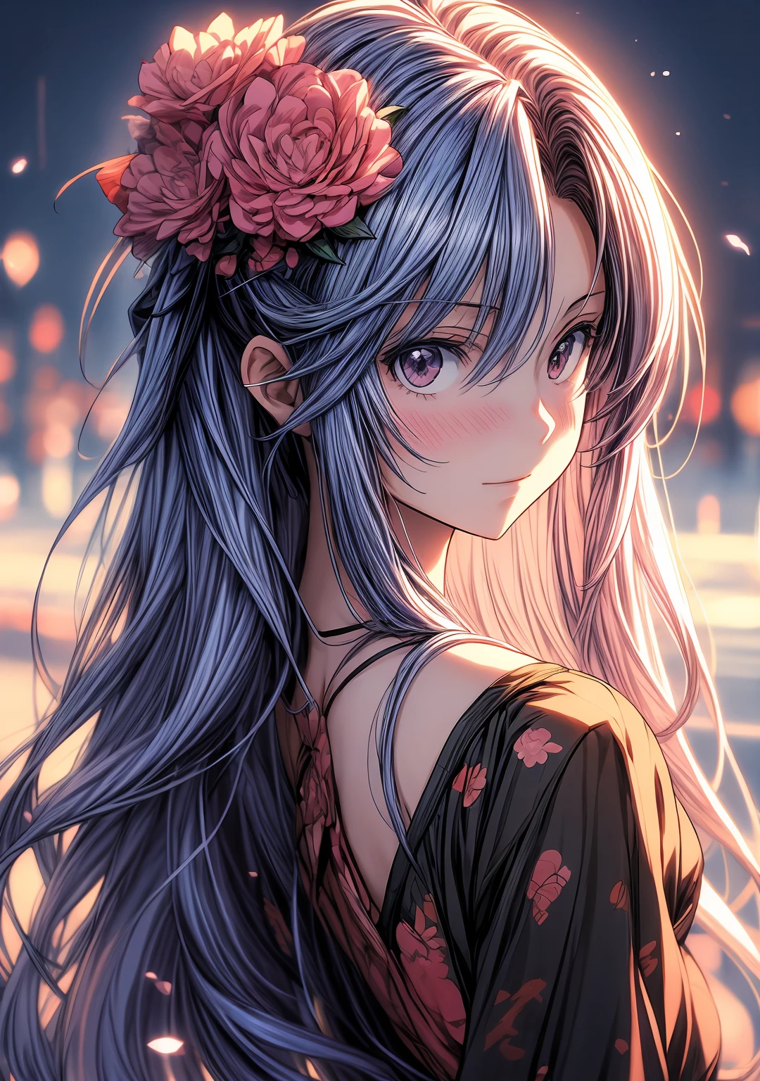 anime girl with flowers in her hair, anime style 4 k, beautiful anime portrait, anime art wallpaper 4 k, anime art wallpaper 4k, anime art wallpaper 8 k, detailed portrait of anime girl, 4k anime wallpaper, anime wallpaper 4 k, anime wallpaper 4k, detailed digital anime art, stunning anime face portrait, beautiful anime girl, 4 k manga wallpaper