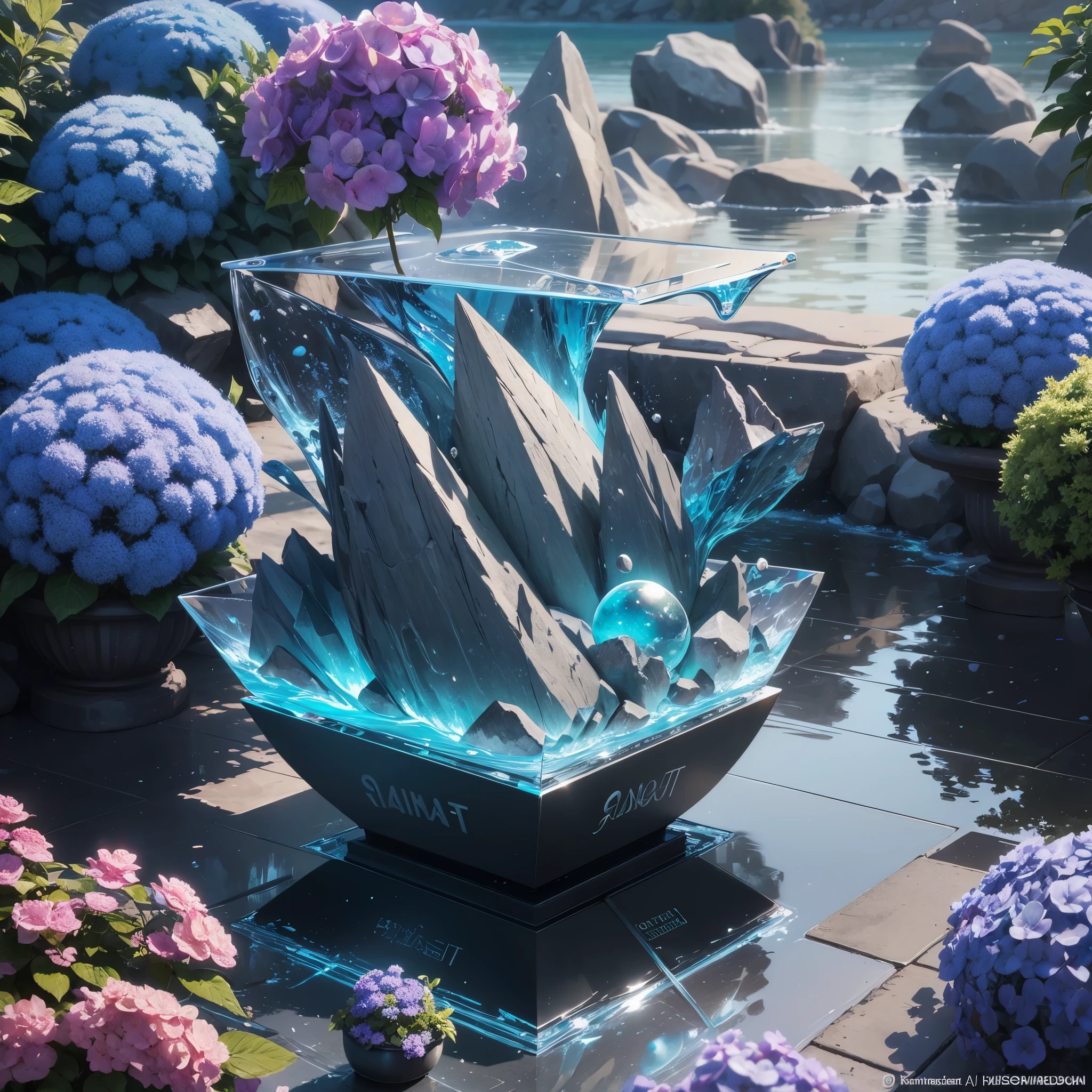 Hydrangeas, park, lake, small hill, pebble path, wallpaper, Art Deco, high detail, Cubist Futurism, Surrealism, modern, Gothic art, atmospheric perspective, panorama, perspective, diffraction spikes, masterpiece, best quality, anatomically correct, high details, 8K . ((SeaArt logo)) !Highest quality! Masterpiece! High-quality logo. 3D visualization. Unreal Engine. The highest quality, details, textures, materials, and clear forms (smooth glass, synthetic material, artificial stone, plastic, metal). Blue radiance from the depths of the forms, Seaart Logo!, 3D logo. One . Front camera view, Art Deco, high detail, modern, Gothic art, Fauvism, Contemporary art, Constructivism, Pop art, Hyperrealism, Pixar, depth of field, glowing light, ray tracing, reflection light, backlighting