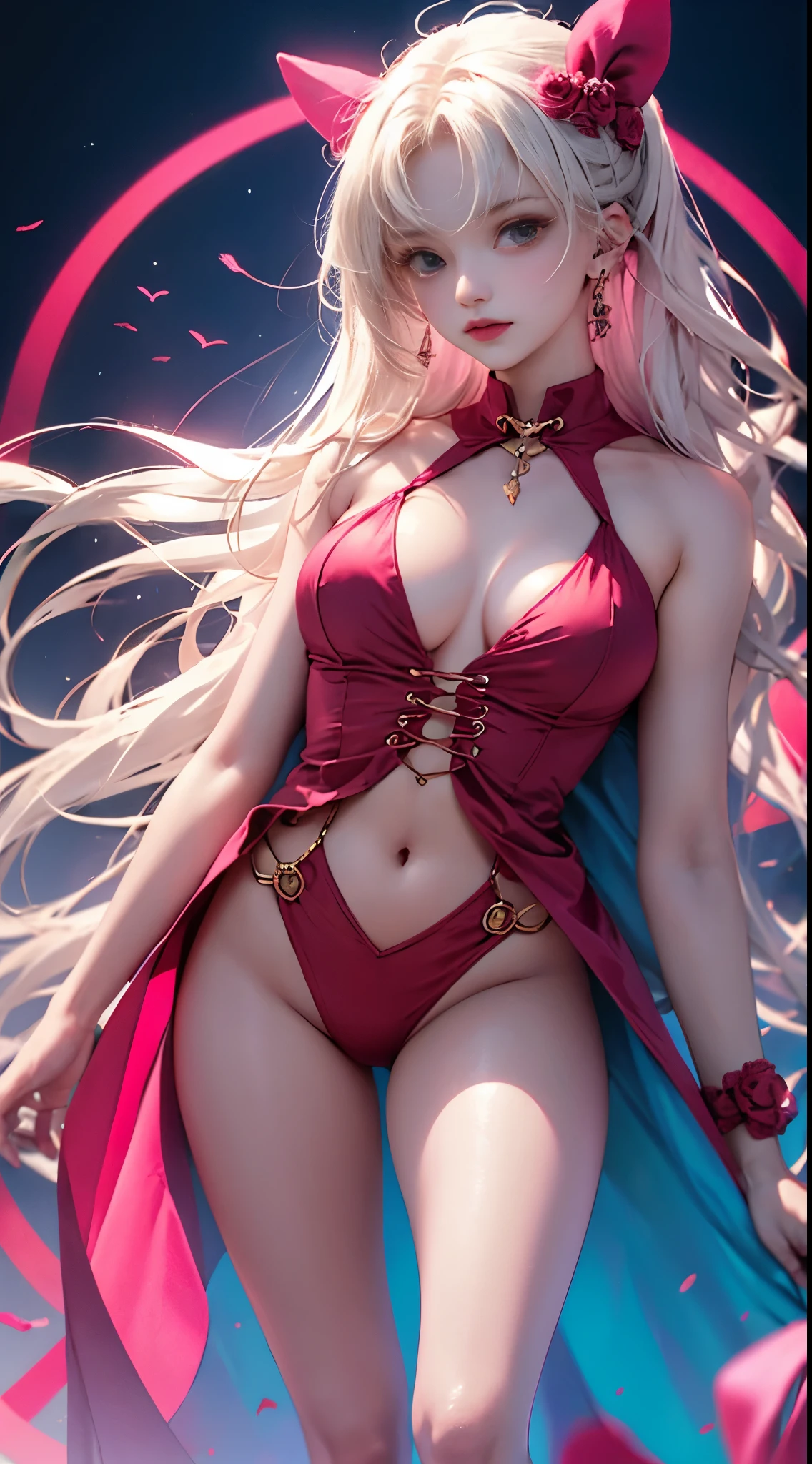 Light blue and red color scheme,pink nipple,little body,Petite,White curly hair, high detail, best quality, supper detail, detail eyes, pink pussy, dark background, 5/6 body, hair over nipple, open legs