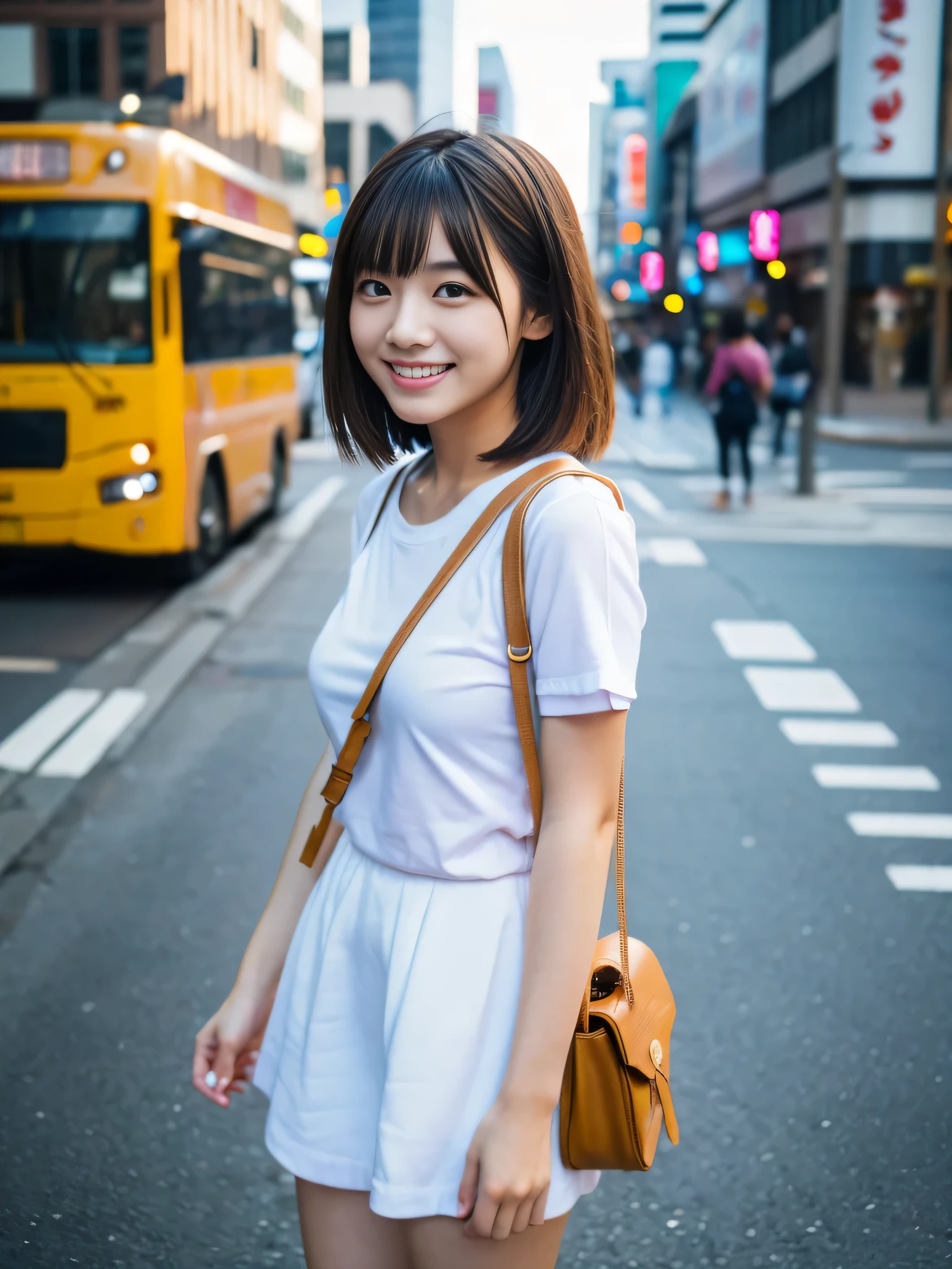ultra best quality、masterpiece、超hight resolution、depth of fields、(Photorealsitic:1.4)、(awardwinning photo、信じられないほどのmasterpiece:1.3) 、Raw photography、the golden ratio、the Extremely Detailed CG Unity 8K Wallpapers、Detailed and complex、Original、hight resolution、Raw foto、(perfect body type)、Detailed and complex、Digital SLR、softlighting、(background person blur:1.1)、SIGMA 85 mm F/1.4、50mm Lenac lighting、nffsw、hyper realstic、Color Grade、dynamicposes、Portrait Break、 独奏、short-hair:1.4、girl with、Super beauty、(Full body like:1.2)、japanese bodybian、独奏)、thighs gap、A smile:1.4、University、cute little女子高生、short-cut、Detailed Realistic、Skin Texture、(realistic human skin texture)、Front view View viewer、natural soft light、Daytime、in a street、deep-shadows、cute little、21 years old BREAK、 a street、The state of the store、akihabara、Shinjuku、with no people、(akihabara:1.2)