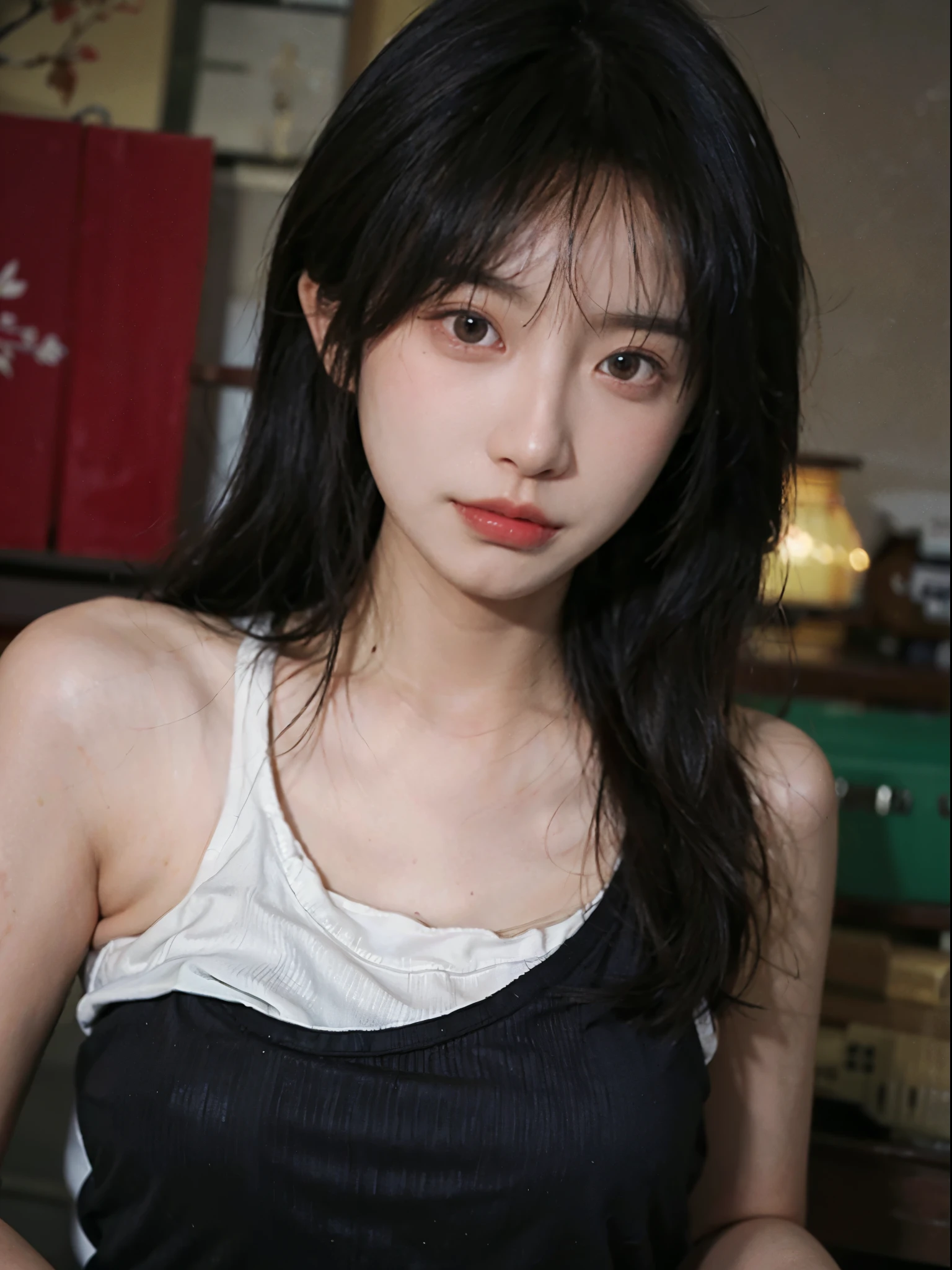 8K分辨率、A masterpiece of the best quality,Reveals authenticity and authentic skin texture,FilmGrainEffect,A close-up of a girl,Emphasize beautiful eye and facial details,Wear sportswear,Images that highlight slim figures and thin bodies。