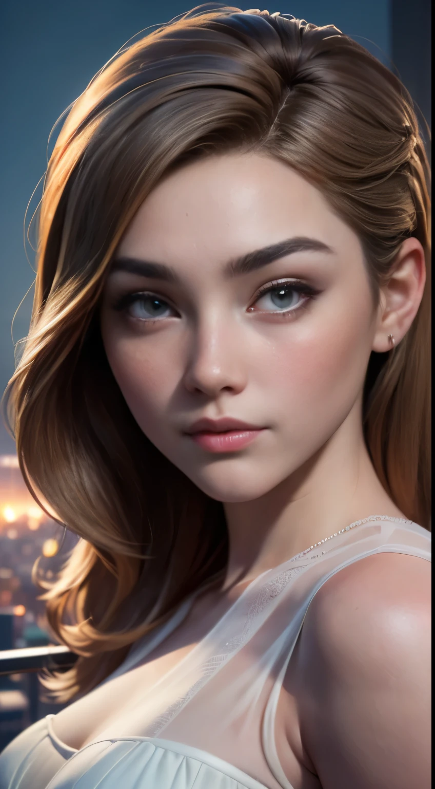 photo of Florence Pugh, RAW, beautiful woman, ((portrait)), ((detailed face:1.2)), ((detailed facial feature, detailed skin, clear skin), (perfect proportioned body), (wearing a colorful dress) (high detailed city environment, apartment balcony), (realistic photo, best quality, detailed), (8k wallpaper), (cinematic lighting, dramatic lighting) (sharp focus, intricate)