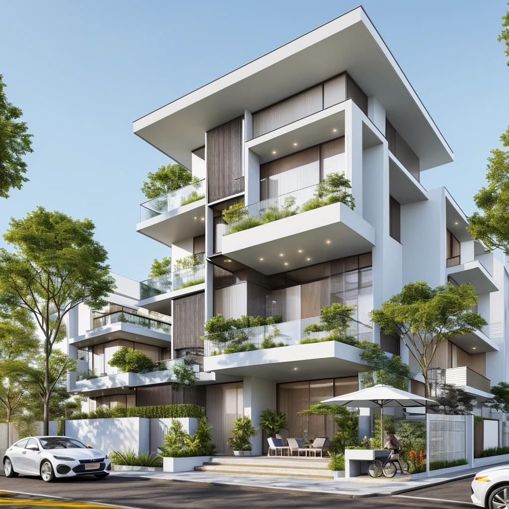 rendering of a modern residential townhouse, professional render, wide angle exterior 2023, highly detailed render, high quality rendering, realistic render, architectural render, high-quality render, detailed rendering, hyper-realistic render, hyper - realistic render, very realistic 3 d render, high render, realistic rendering, very realistic render