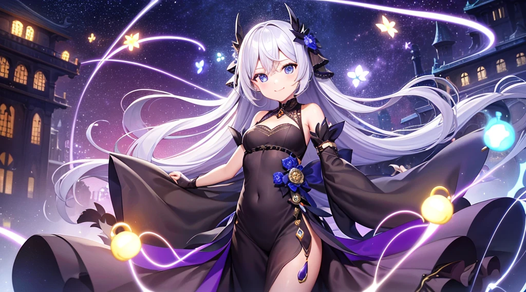 Mechanical civilization、PC Wallpapers、One person、Dark long dress with little exposure、Smiling beauty、kawaii pose