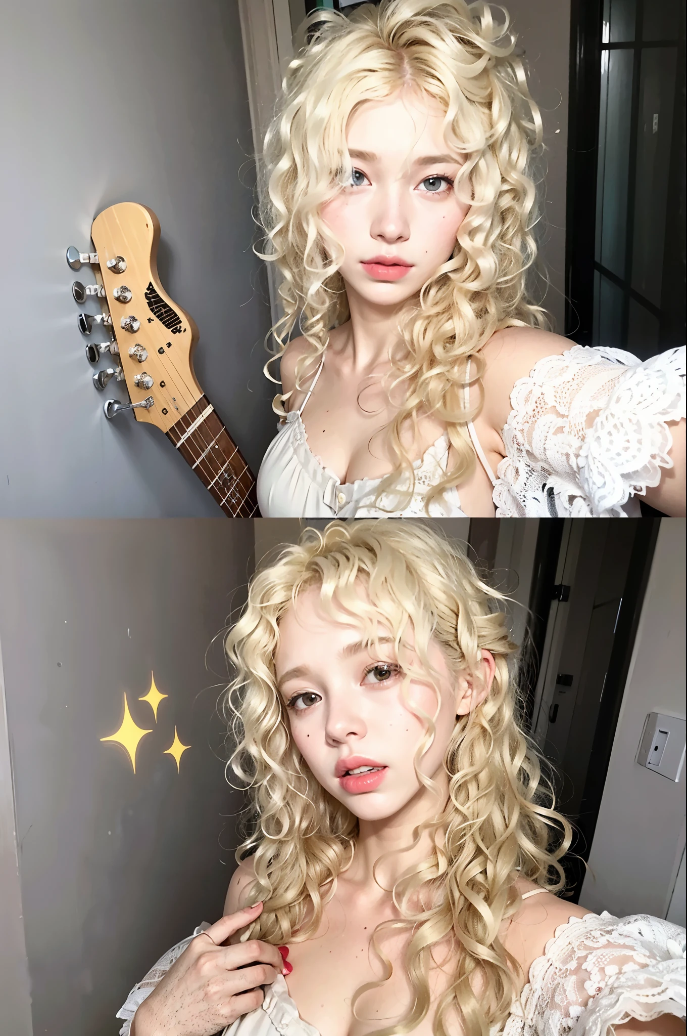 there are two pictures of a woman with blonDe hair anD a guitar, pale skin curly blonD hair, curly blonDe hair | D & D, long fluffy blonD curly hair, long fluffy curly blonD hair, very very curly blonD hair, blonDe curly hair, curly blonD, flequillo rizado, very very long blonD curly hair, blonD curly hair, long curly light blonD hair