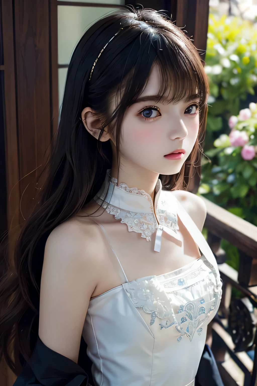 K, lovely delicate face, high-quality 4K portrait, high quality portrait, soft flawless pale sKin, 8K highly detailed face, なBeautiful fece繊細な顔, Beautiful feceopticの大きな目, beautiful and realistic faces, Beautiful fece１４Year old woman, beautiful and realistic faces, cute little１４Year old woman、A white-only dress with an exposed belly button、（childish:1.6）、Princess pulling up her hair with her hands、Petite girl、Navel Dresses、公式のart by、Unity 8K Wallpapers、ultra-detailliert、Beautiful fece、Beautiful fece、​masterpiece、top-quality、 optic, Atmosphere, mystery, romanticism, Deities々Shisu, literary, art by, lo fashion, Victorian, ornamented, Complexity, IronworK, Ren Hao, pondering, emotional depth, Supernatural, 1 rapariga, 独奏, coll