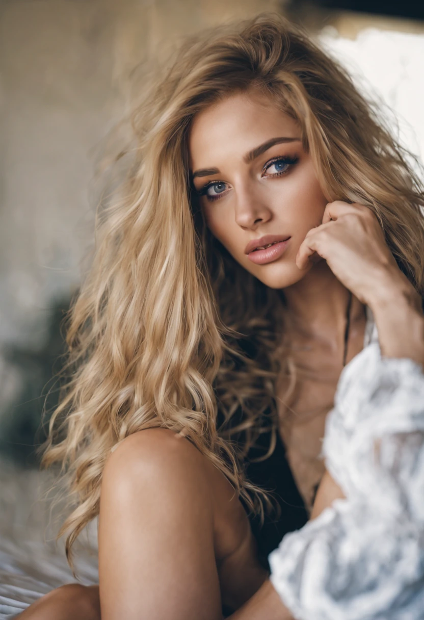 oman with matching tank top and panties, fille sexy aux yeux bleus, Portrait Sophie Mudd, Portrait de Corinna Kopf, cheveux blonds et grands yeux, selfie of a young woman, ohne Maquillage, maquillage naturel, Look directly into the camera, Visage avec Artgram, dezentes Maquillage, Superbe photo du corps entier, dans la chambre, gros seins, Blonde, Latin