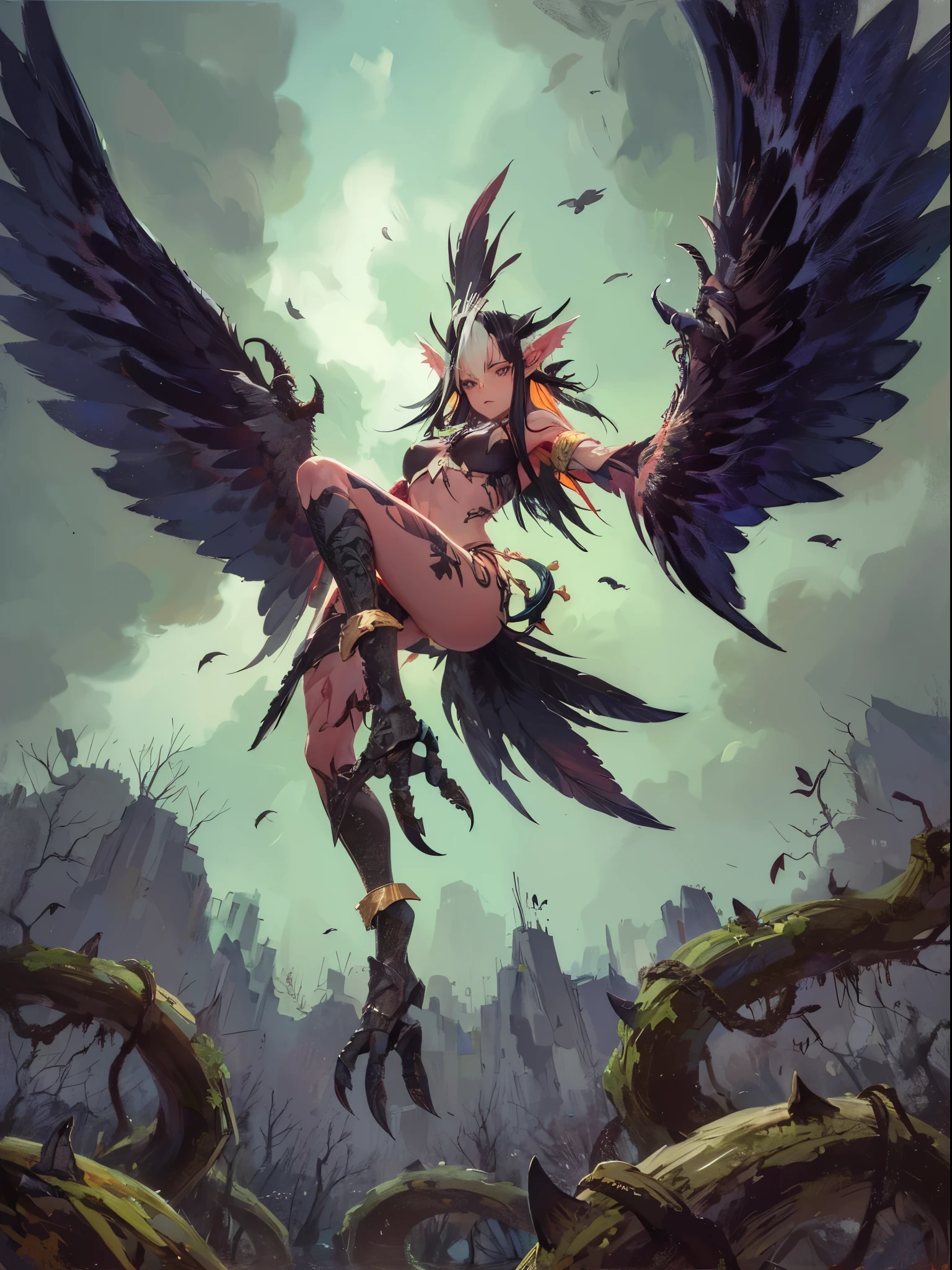 Eagle Banshee，featheredwings，eagle claws，pointy ears