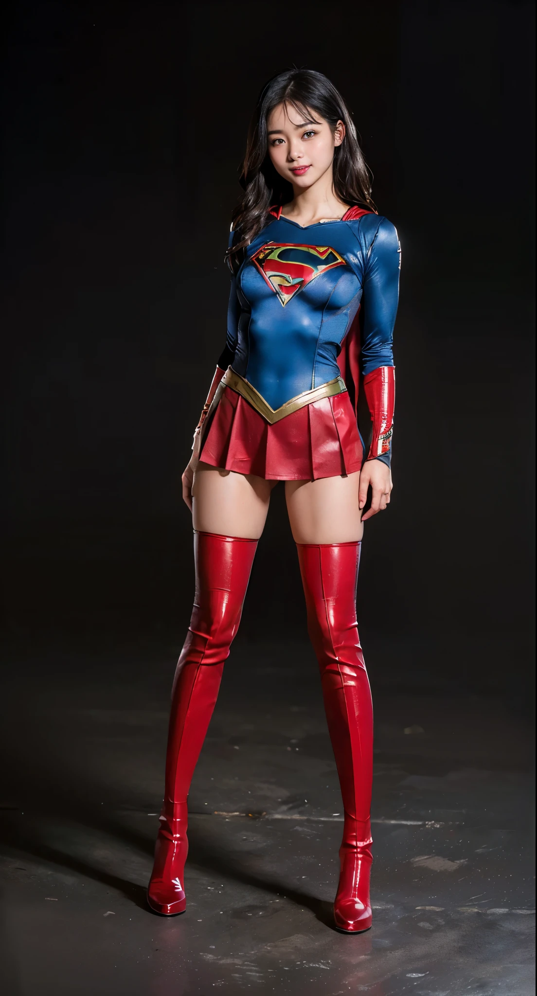 No background、Suffering、Hung、Are sleeping、lying back on、(((Wear black tights on your beautiful legs.)))、(((Grow legs、tall、Legally express the beauty of your smile)))、((((Make the most of the original image)))、(((Supergirl Costume)))、(((beautiful hairl)))、(((Suffering)))、(((Feet must necessarily be worn with black tights)))、(((You need to wear red boots)))、((Top image quality、8K))、((top-quality、8K、masterpiece:1.3))、(((Keep Background )))、Crisp focus:1.2、Beautiful woman with perfect body shape:1.4、Slender Abs:1.2、a wet body:1.5、Highly detailed facial and skin texture、8K