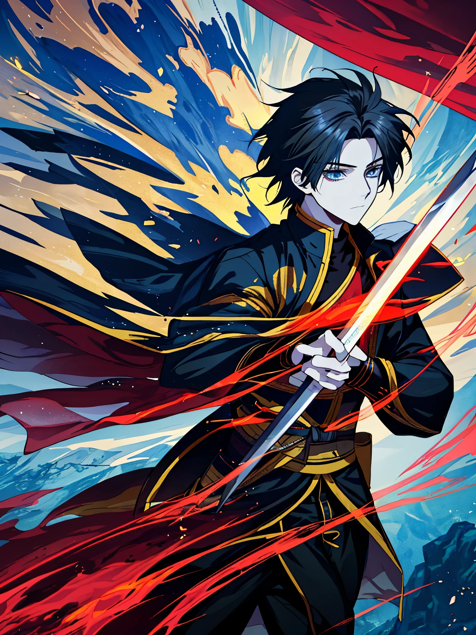 Young boy wielding sword,The wind behind me is full of immortality,8K, high detal, hyper-detailing,The scene details are very rich,Clarity is extraordinary, globalillumination,Anime style 4k, anime epic artwork, 4kanime wallpaper, anime wallpaper4K, anime wallpaper4k, Anime art wallpaper 4k, Anime art wallpaper 4k, 4k manga wallpapers, hd anime wallpaper, Anime art wallpaper 8 K, anime wallpaper,8k wallpaper, The is very detailed, poster for,