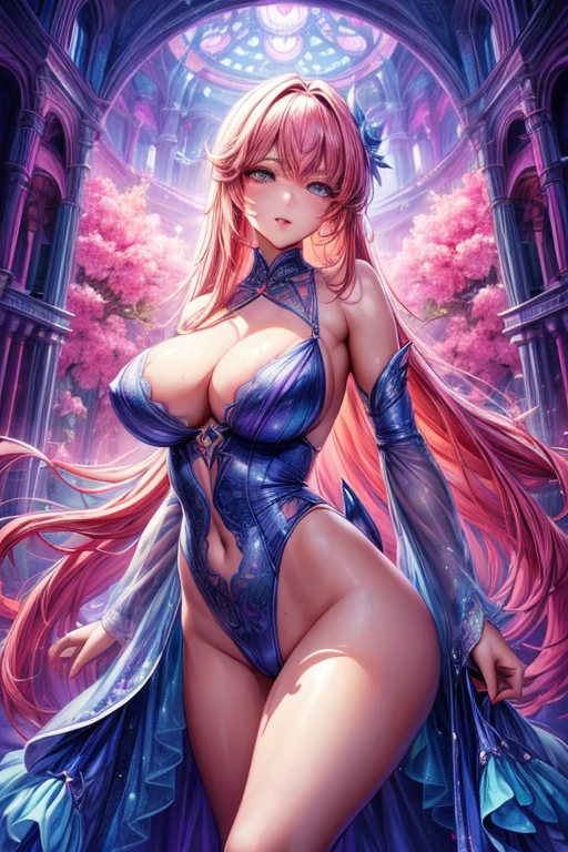 ((top-quality、8K、masterpiece:1.3)),high-level image quality、最high-level image quality、top-quality、hiquality、slenderbody、Beautiful feceボディーライン、Beautiful fece女性、Colossal tits、Sexy style、Insist cleavage、Boob emphasis、ultra-detailliert、Beautiful and aesthetic、Beautiful fece、masterpiece、Show off your cleavage、Huge chest chest)、garterbelts、Beautiful fece女性は, (medium length yellow hair), detailed huge boobs、Lovely smile, (Warm colors), moist, moist, Reflectors, (masutepiece) 、(Best Quality) (Detailed) , (8K) (Studio Lighting) (Convoluted) , ((Flower arch so magical and dreamy)), opulent, ethereal fairy tale, Rich pastel color palette, Ethereal dreamy theme, dreamy and detailed, The setting of a fairy tale:, (((building with many flowers)))、anime fantasy artwork, anime fantasy illustration, Beautiful feceアートワークのイラスト, Beautiful feceアニメアートwork, elaborate digital art, Convolutedな華やかなアニメCGIスタイル, anime art nouveau cosmic display, Beautiful feceアニメアート, Beautiful feceデジタル芸術作品, Beautiful feceファンタジーアニメ, Detailed anime artwork, Detailed Digital Anime Art, dreamy psychedelic anime、(Sheer Sexy Lingerie)、(sheer lingerie)、Beautiful fece表現、Beautiful fece乳房、A detailed eye、Clearly eye-catching, beautiful and alluring、Beautiful fece目、Narrow waist、Beautiful fece白い肌、red rip、((Flower decoration all over long hair))、(Two arms:1.4、Two legs:1.4)、(perfect anatomia:1.4)、(Perfect female body:1.4)