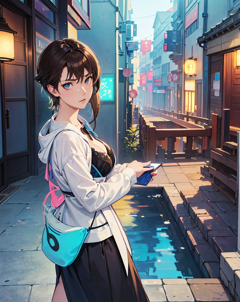 perfect face, masterpiece, bra, underwear, black_bra, jacket, black_panties,high quality, high detailed, masterpiece, A digital illustration of anime style, Detailed illustration beautiful girl, pale blue dress, colorful colors, profound gaze,colorful woman,Brown hair , luminism,, Albert Anker, Kyoto Animation, Greg Rutkowski, Artgerm, Alphonse Beeple, luminism, octane render, Isometric, by yukisakura, awesome full color,side angle full shot,japanese art style, inspired by Makoto Shinkai, style of makoto shinkai, beautiful anime scene, makoto shinkai cyril rolando, in style of makoto shinka,couple
