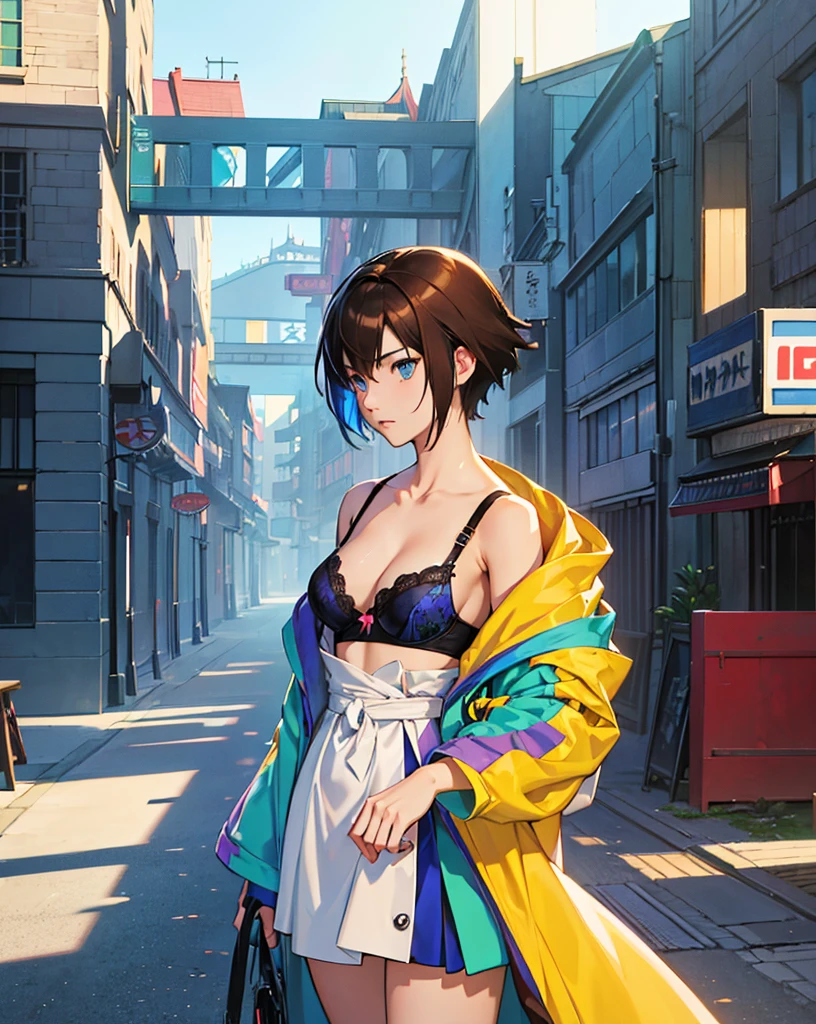 perfect face, masterpiece, bra, underwear, black_bra, jacket, black_panties,high quality, high detailed, masterpiece, A digital illustration of anime style, Detailed illustration beautiful girl, pale blue dress, colorful colors, profound gaze,colorful woman,Brown hair , luminism,, Albert Anker, Kyoto Animation, Greg Rutkowski, Artgerm, Alphonse Beeple, luminism, octane render, Isometric, by yukisakura, awesome full color,side angle full shot,japanese art style, inspired by Makoto Shinkai, style of makoto shinkai, beautiful anime scene, makoto shinkai cyril rolando, in style of makoto shinka,couple