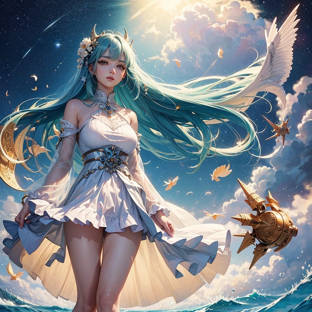 art, Unity 8k壁纸, Ultra-detailed, Beautiful and aesthetically pleasing, (s fractal art: 1.3), flower, girls, (Hairstyles: Long hair) Ocean, Extremely detailed, Cowboy shot, The most beautiful, Seafoam, Buble, cute big breasts, ultra quality, best quality, random background, random dress,
