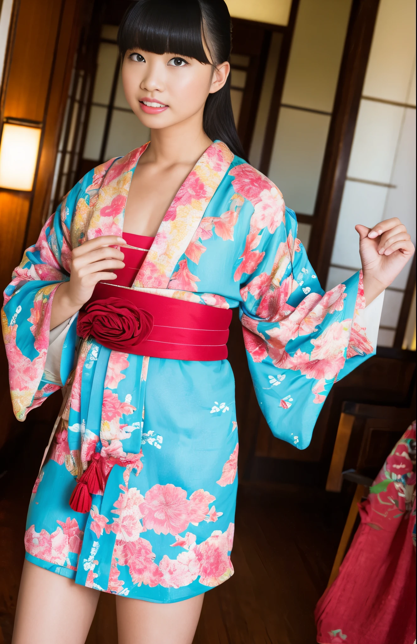 Kimono, Obi, (8K, Raw photo, Best Quality, masutepiece: 1.2), (Realistic: 1.6), (masutepiece), (Best Quality: 1.0), (Ultra Hi-Res: 1.0), detail, 40s, One, detail beautiful skin, detail room, ,Realistic skin