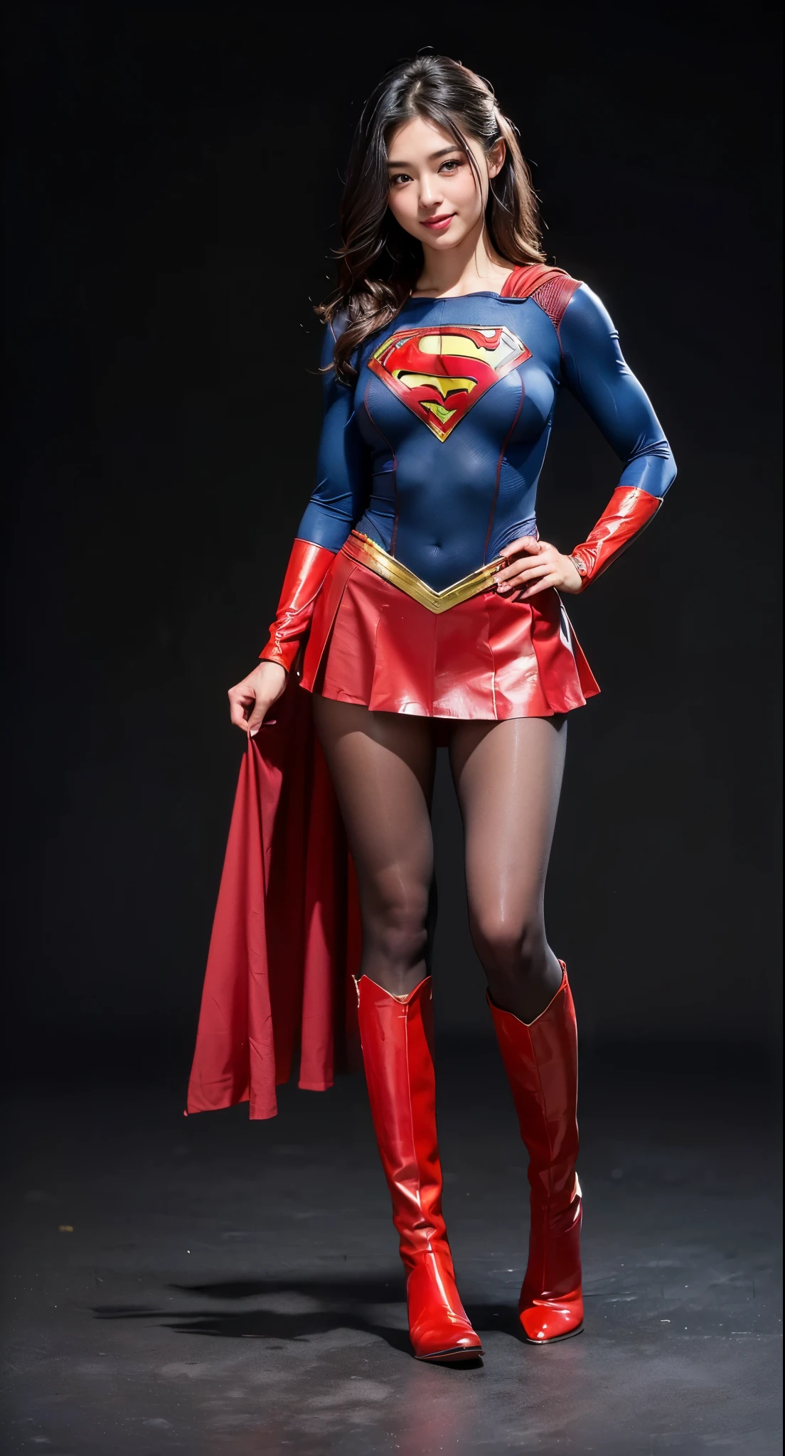 No background、Suffering、Hung、Are sleeping、lying back on、(((Wear black tights on your beautiful legs.)))、(((Grow legs、tall、Legally express the beauty of your smile)))、((((Make the most of the original image)))、(((Supergirl Costume)))、(((beautiful hairl)))、(((Suffering)))、(((Feet must necessarily be worn with black tights)))、(((You need to wear red boots)))、((Top image quality、8K))、((top-quality、8K、​masterpiece:1.3))、(((Keep Background )))、Crisp focus:1.2、Beautiful woman with perfect body shape:1.4、Slender Abs:1.2、a wet body:1.5、Highly detailed facial and skin texture、8K