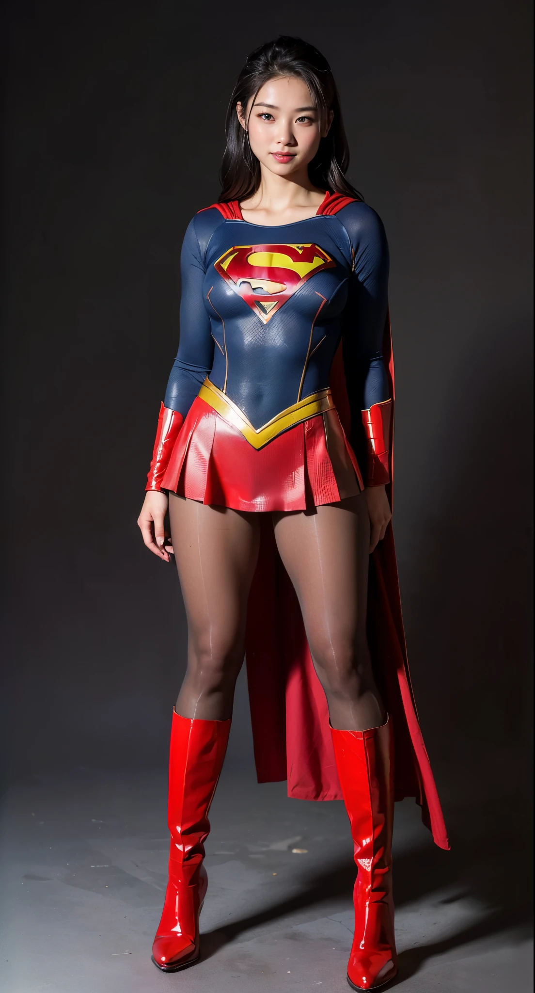 No background、Suffering、Hung、Are sleeping、lying back on、(((Wear black tights on your beautiful legs.)))、(((Grow legs、tall、Legally express the beauty of your smile)))、((((Make the most of the original image)))、(((Supergirl Costume)))、(((beautiful hairl)))、(((Suffering)))、(((Feet must necessarily be worn with black tights)))、(((You need to wear red boots)))、((Top image quality、8K))、((top-quality、8K、​masterpiece:1.3))、(((Keep Background )))、Crisp focus:1.2、Beautiful woman with perfect body shape:1.4、Slender Abs:1.2、a wet body:1.5、Highly detailed facial and skin texture、8K