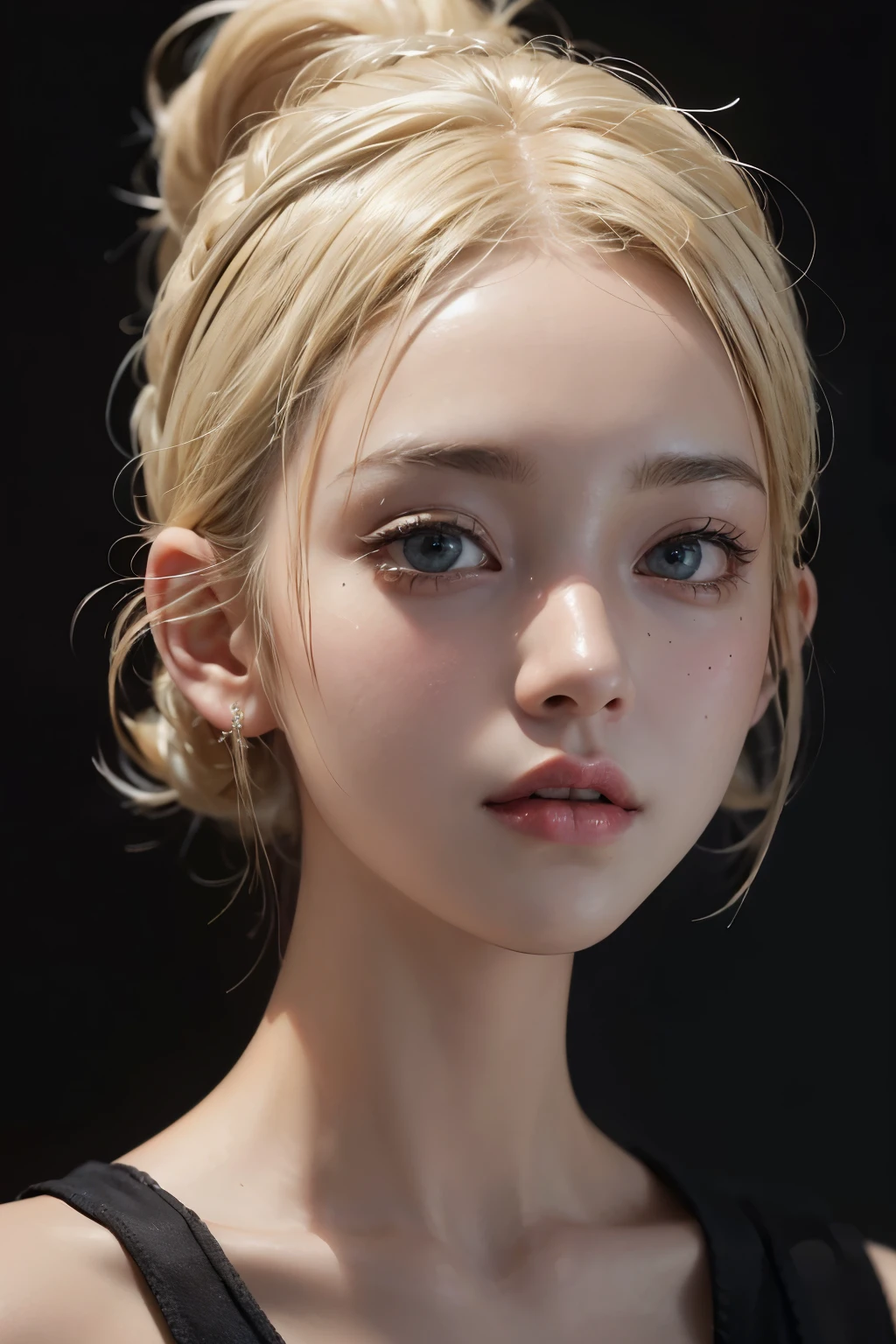 a 20 yo woman, blonde, (High-Top Fed:1.3), dark theme, soothing tones, muted colors, high contrast, (natural skin texture, hyperrealism, Soft light, sharp)