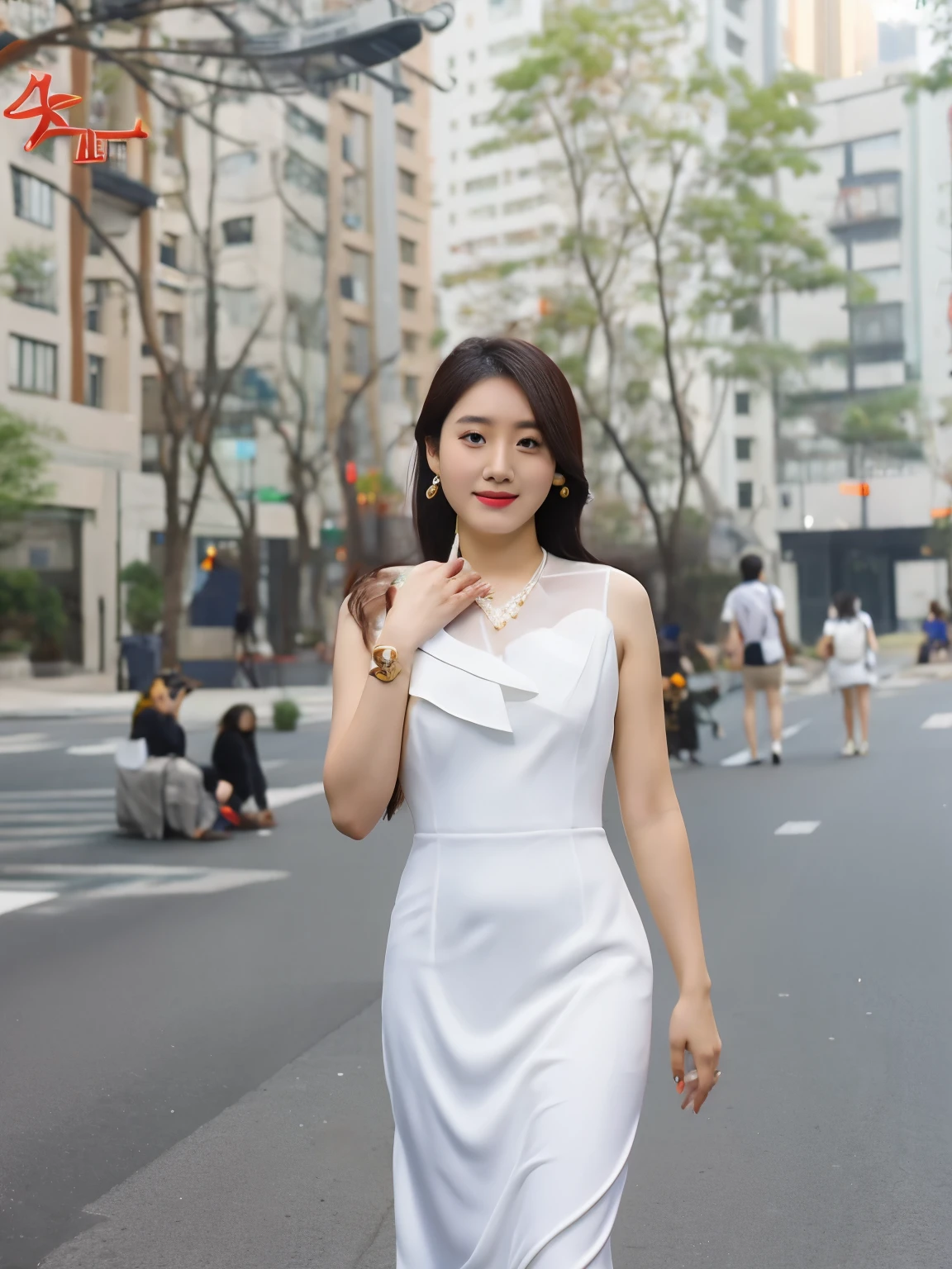 One lady. araki, wears a white dress, Stand in front of the building, wenfei ye, xintong chen, 2 8 years old, 30-year-old woman, 3 0 years old female, Zhang Wanting, chengyou liu, wenjun lin, 2 9 years old, lu ji, mingchen shen, xue han, jinyiwei, Xision Wu