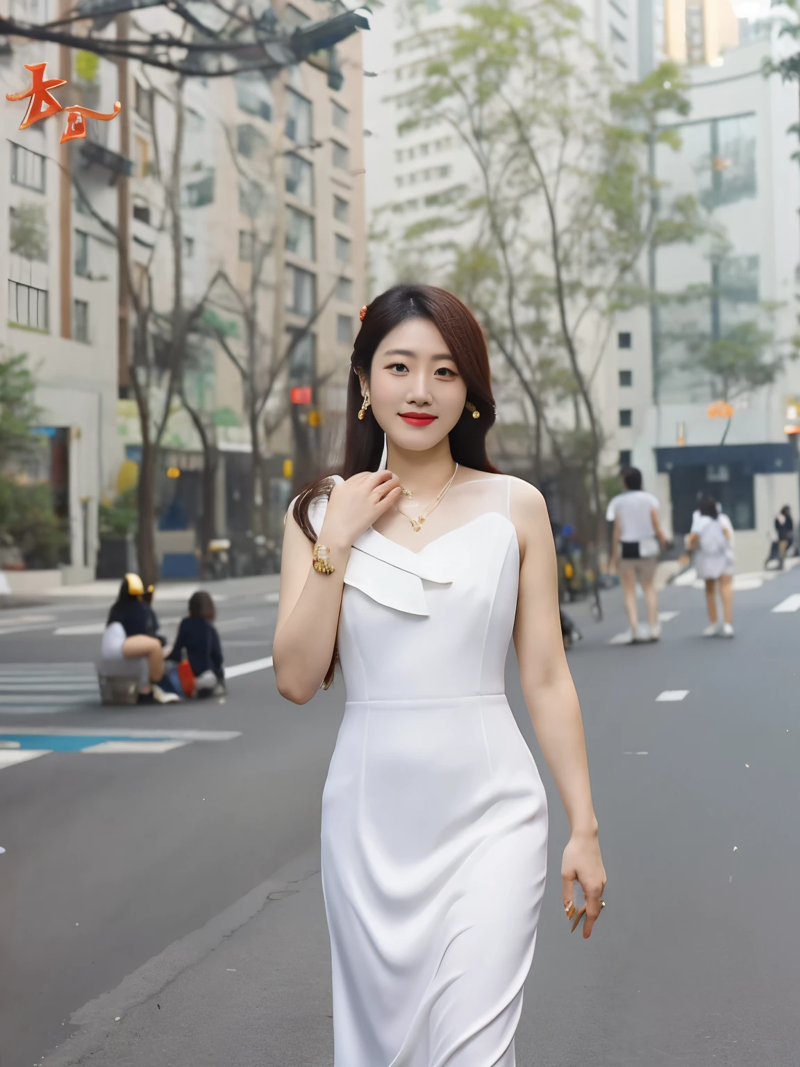 One lady. araki, wears a white dress, Stand in front of the building, wenfei ye, xintong chen, 2 8 years old, 30 year-old woman, 30 year old female, Zhang Wanting, chengyou liu, wenjun lin, 2 9 years old, lu ji, mingchen shen, xue han, jinyiwei, Xision Wu