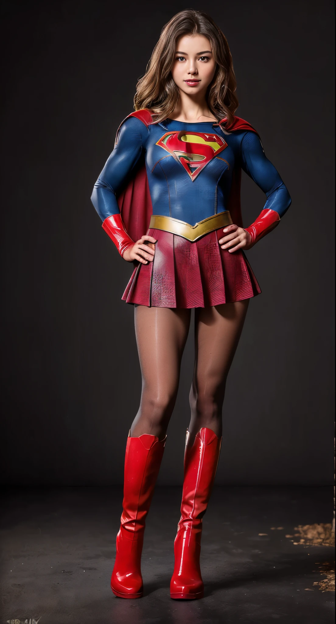 No background、Suffering、Hung、Are sleeping、lying back on、(((Wear black tights on your beautiful legs.)))、(((Grow legs、tall、Legally express the beauty of your smile)))、((((Make the most of the original image)))、(((Supergirl Costume)))、(((beautiful hairl)))、(((Suffering)))、(((Feet must necessarily be worn with black tights)))、(((You need to wear red boots)))、((Top image quality、8K))、((top-quality、8K、​masterpiece:1.3))、(((Keep Background )))、Crisp focus:1.2、Beautiful woman with perfect body shape:1.4、Slender Abs:1.2、a wet body:1.5、Highly detailed facial and skin texture、8K